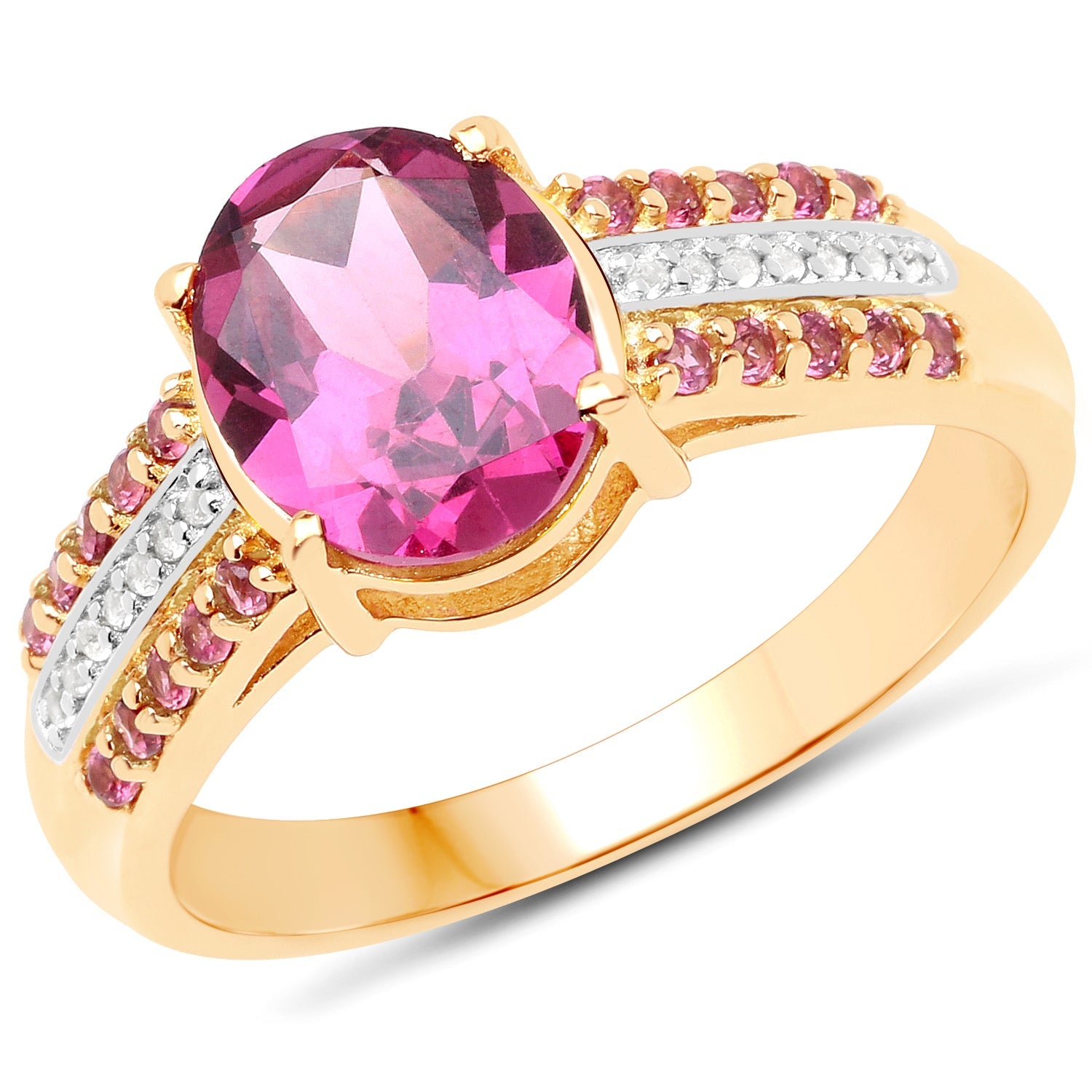 14K Yellow Gold Plated 3.32 Carat Genuine Rhodolite and White Topaz .925 Sterling Silver Ring by Bids.com