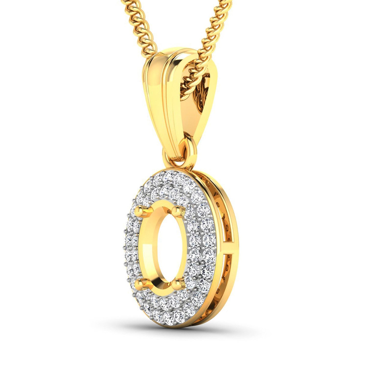 0.17 Carat Genuine White Diamond 14K Yellow Gold Semi Mount Pendant - holds 7x5mm Oval Gemstone by Bids.com