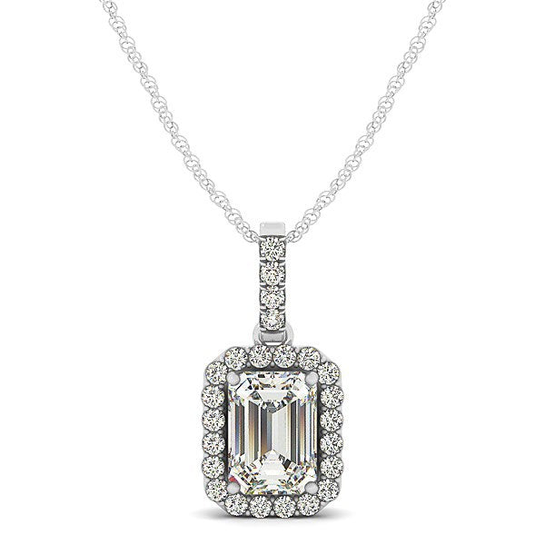 Halo Pendant With Emerald Center Diamond in 14k White Gold (1 1/5 cttw) by Bids.com