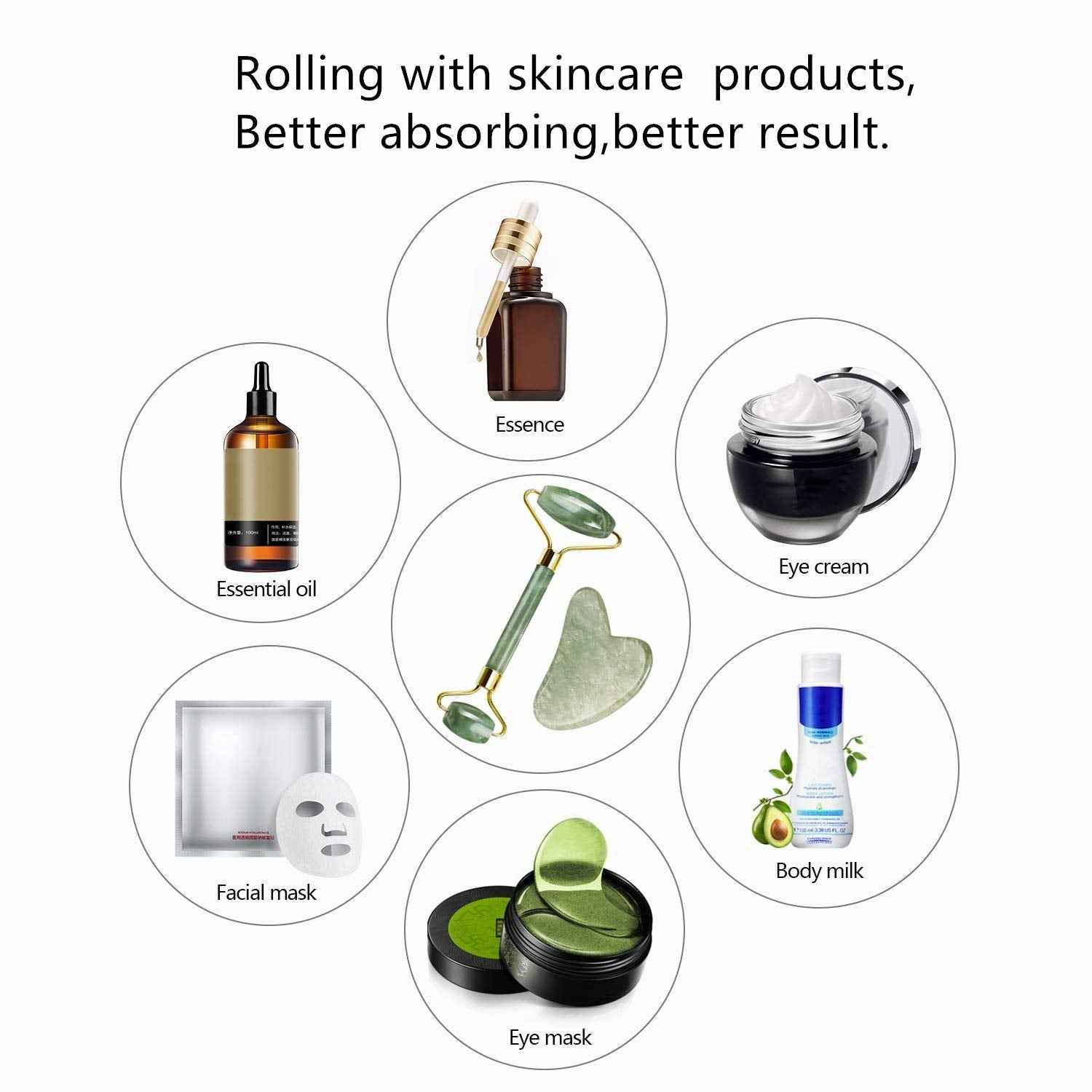 Gua Sha Facial Tools Jade Roller for Face - Facial Massage Tool for anti Aging Wrinkles and Skin Rejuvenate -100% Natural Jade Stone for Face Eyes (Jade Roller+Gua SHA) by Korean Skin Care