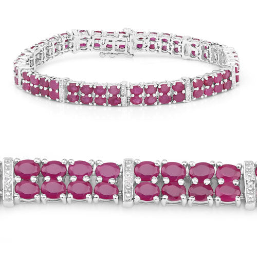 17.65 Carat Glass Filled Ruby and White Topaz .925 Sterling Silver Bracelet by Bids.com