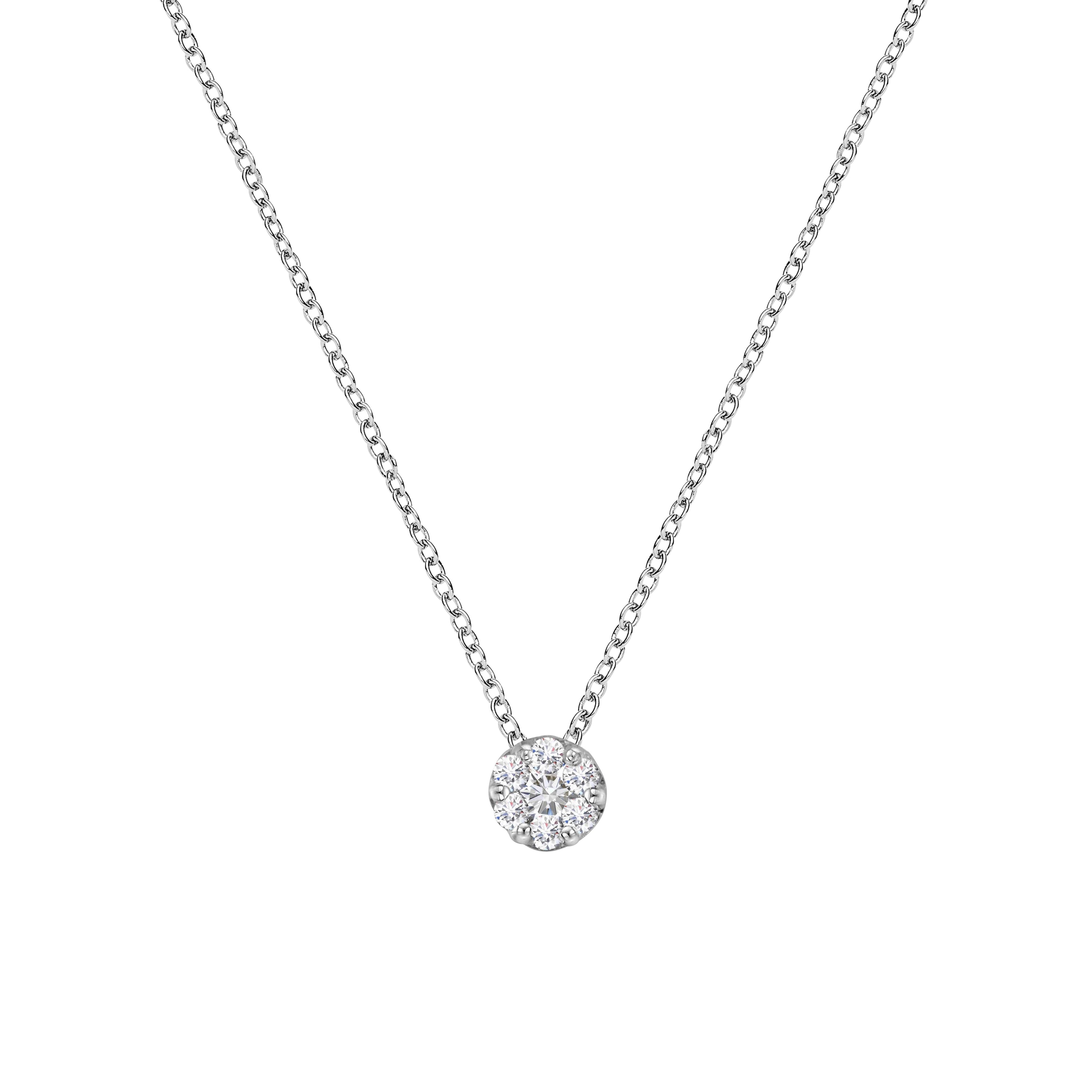 14K White Gold 1/4 Cttw Shared Prong Set Round-Ct Diamond 7 Stone Floral Cluster 18" Pendant Necklace (H-I Color, SI2-I1 Clarity) by Bids.com