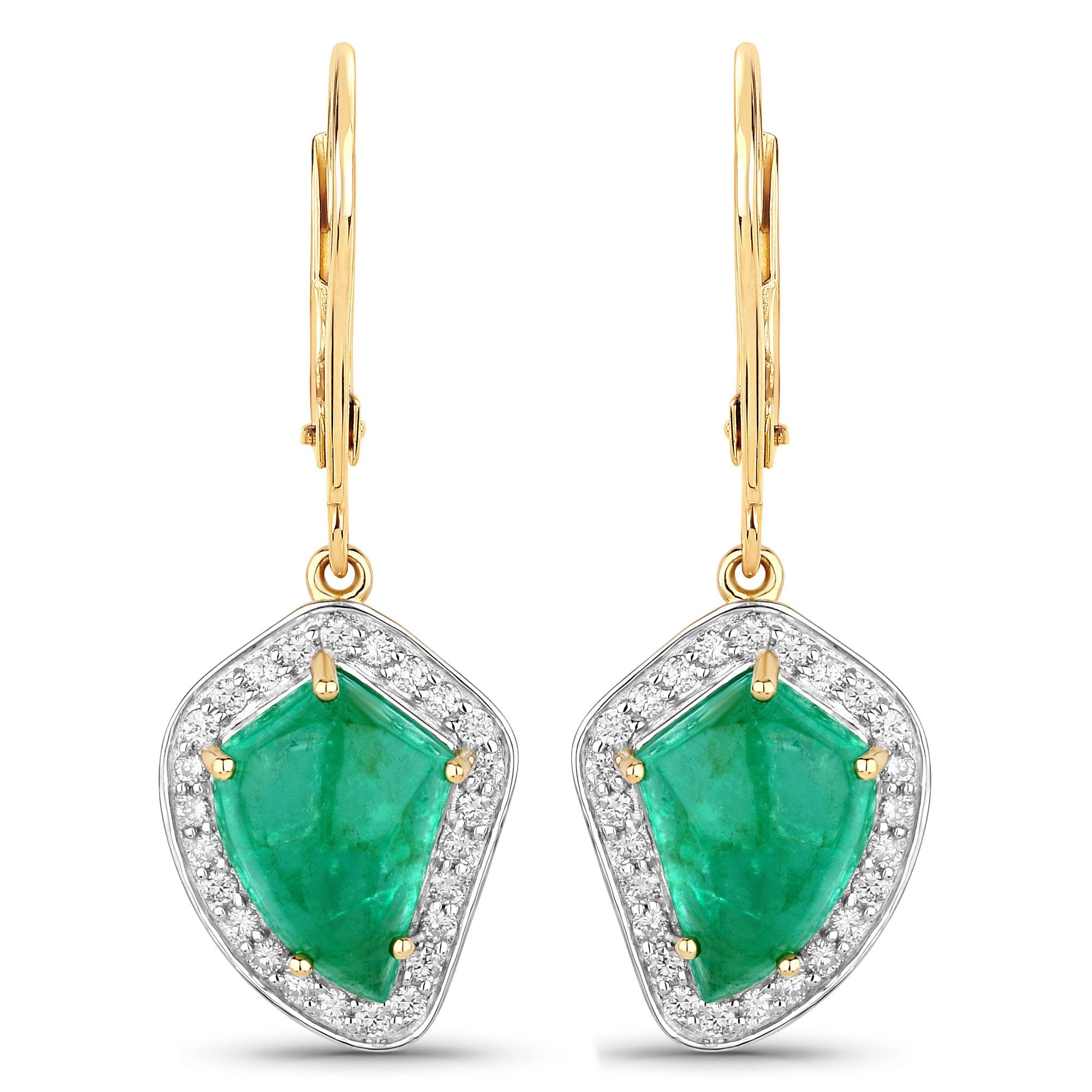6.40 Carat Genuine Colombian Emerald and White Diamond 14K Yellow Gold Earrings by Bids.com