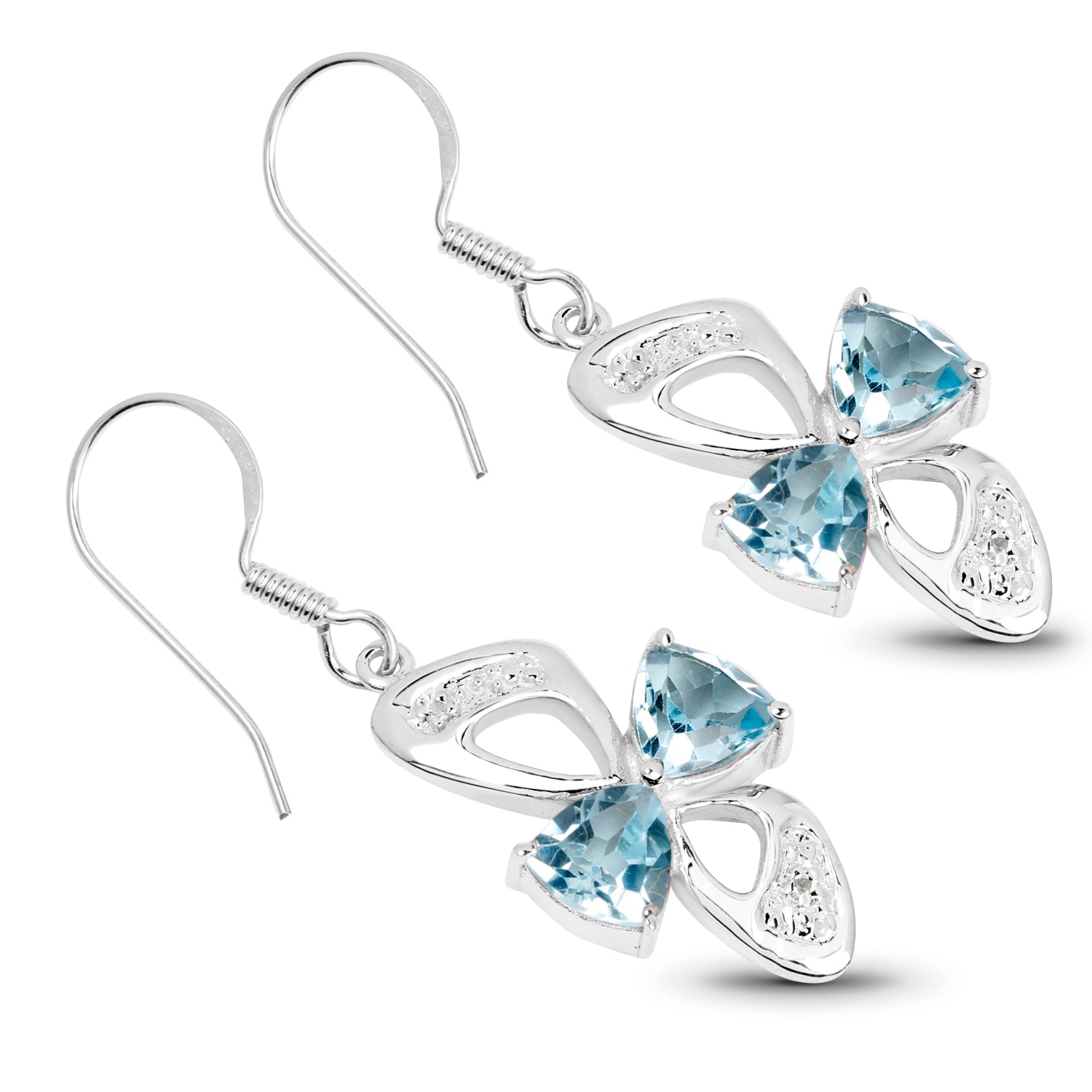 5.06 Carat Genuine Blue Topaz and White Topaz .925 Sterling Silver Earrings DestGlow