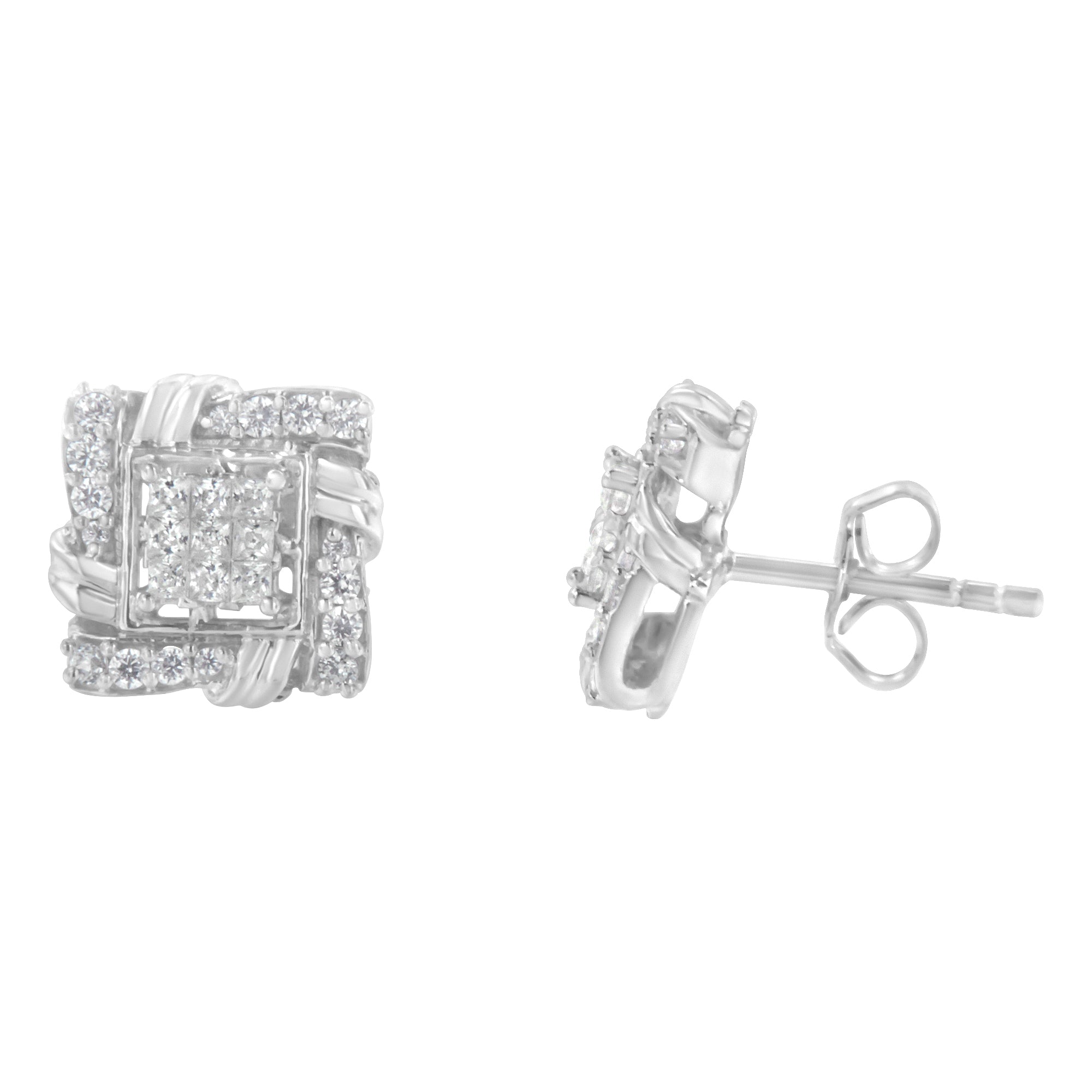 .925 Sterling Silver 1/2 Cttw Round-Cut Diamond Stud Earrings (I-J Color, I1-I2 Clarity) by Bids.com