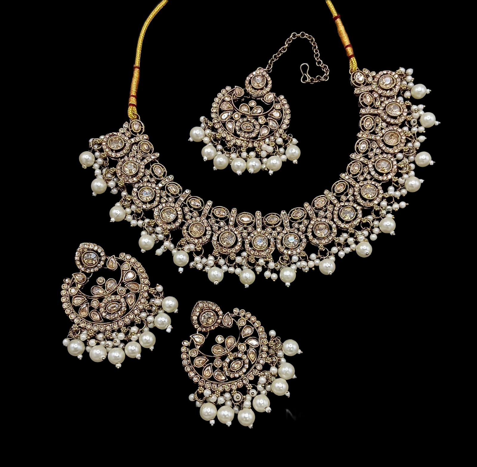 Joban Fashion Cream Stone Work Necklace Set