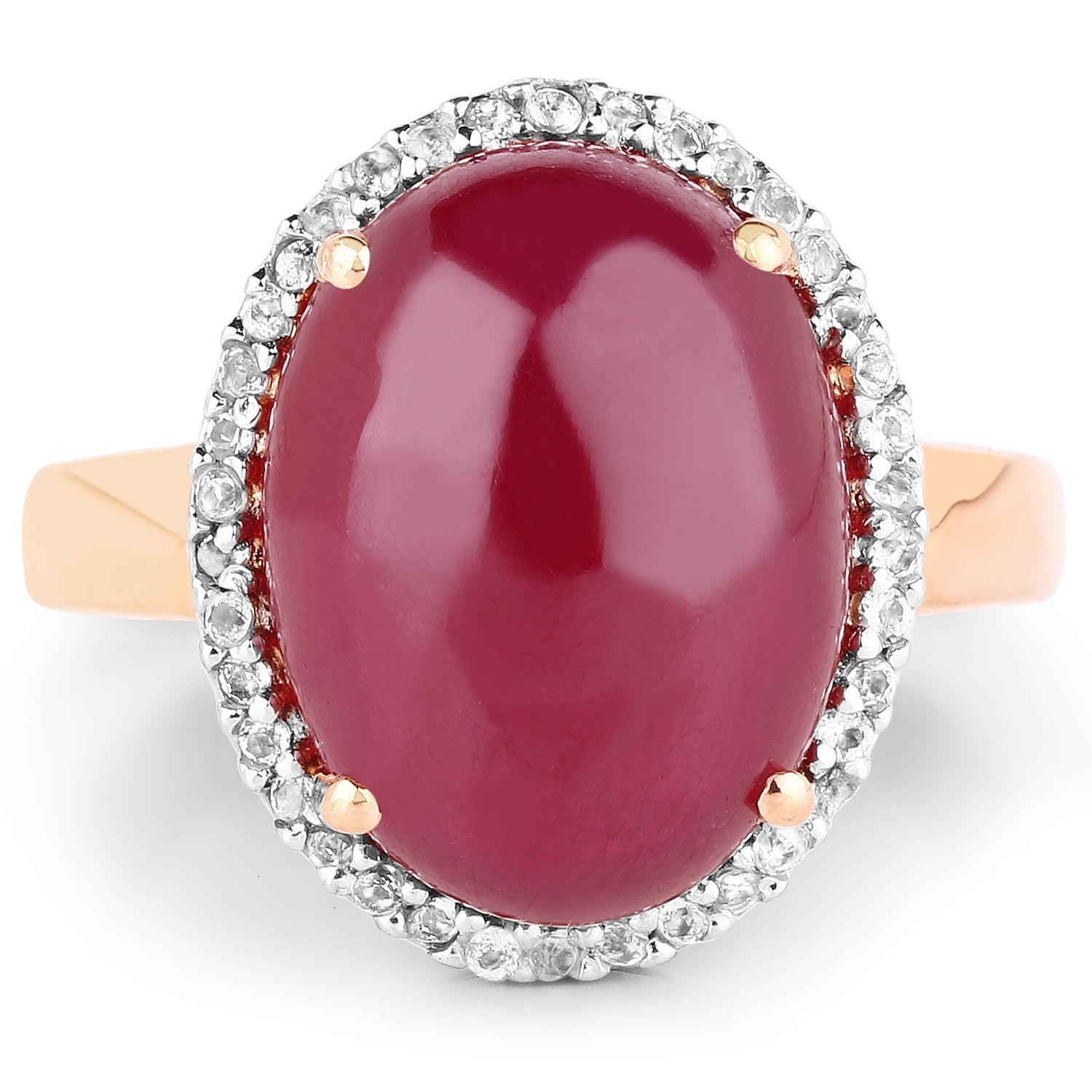 14K Rose Gold Plated 16.69 Carat Genuine Glass Filled Ruby and White Topaz .925 Sterling Silver Ring by Bids.com