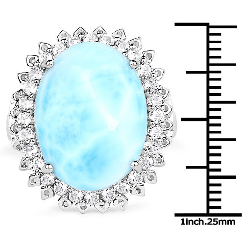 17.62 Carat Genuine Larimar and White Topaz .925 Sterling Silver Ring by Bids.com