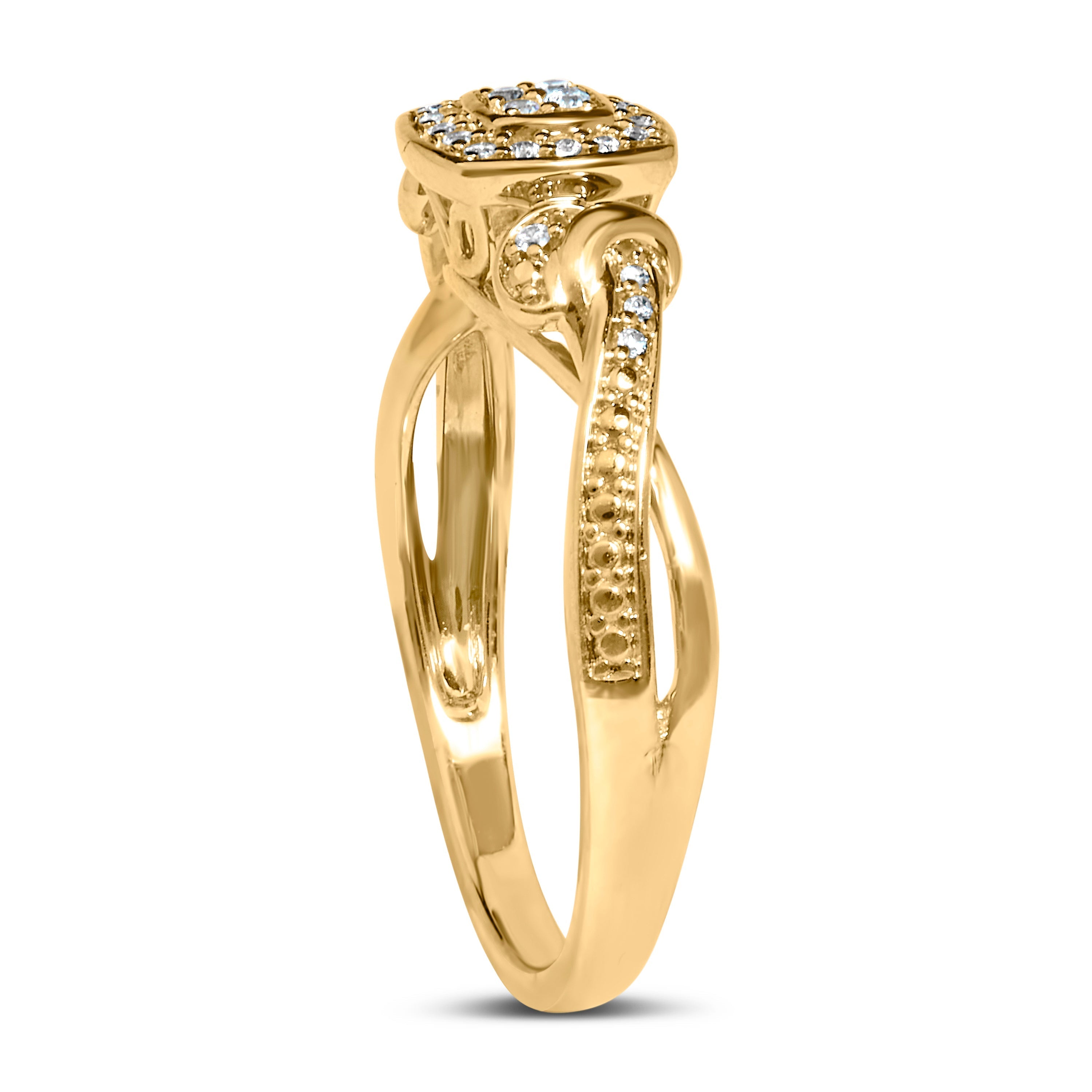 14K Yellow Gold Plated .925 Sterling Silver 1/10 Cttw Round-Cut Diamond Composite Halo Engagement Ring (I-J Color, I3 Clarity)- Size 7 DestGlow