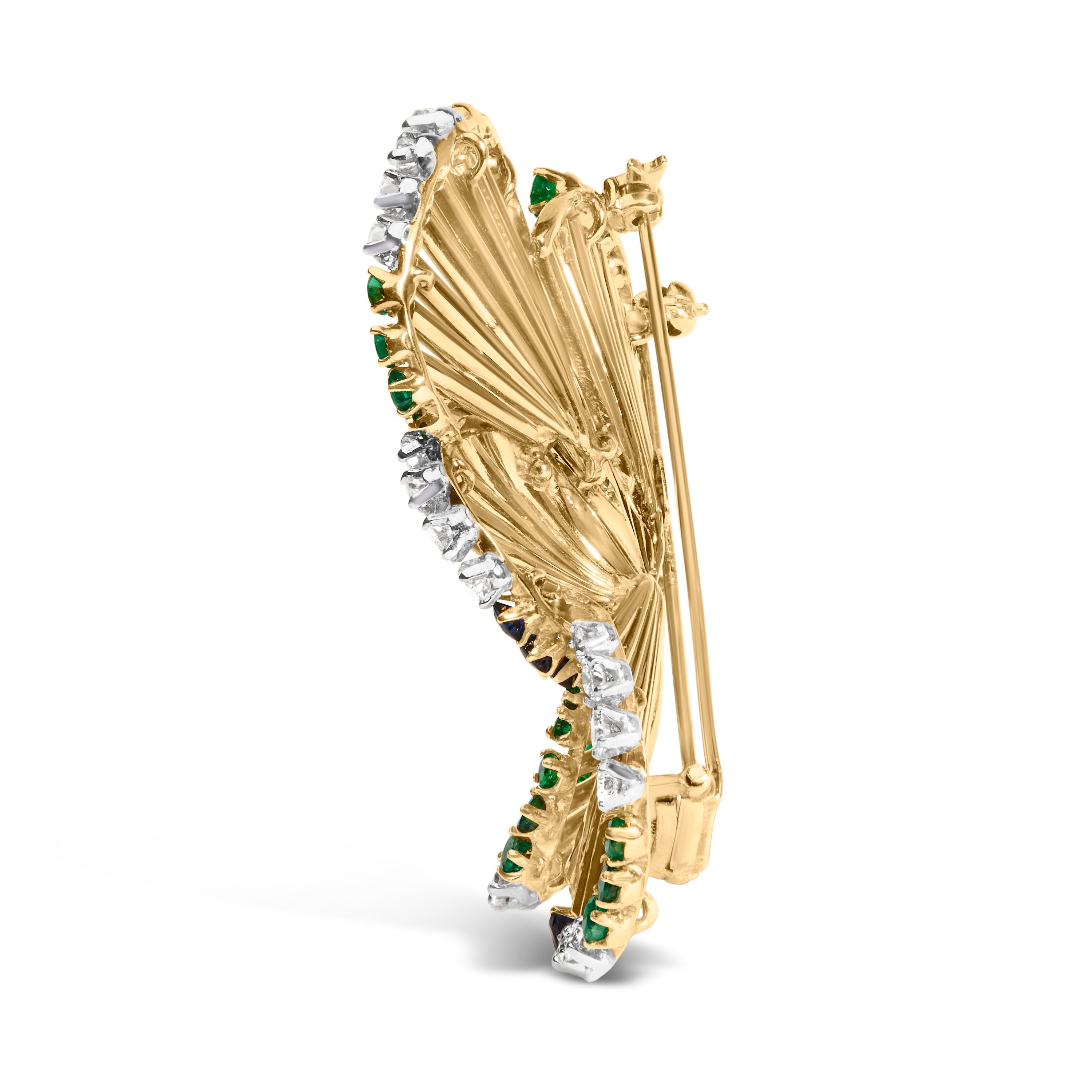 18K Yellow Gold 2 1/3 Cttw Diamond, Sapphire, and Emerald Sculpted Petal Brooch Pin (G-H Color, VS1-VS2 Clarity) by Bids.com