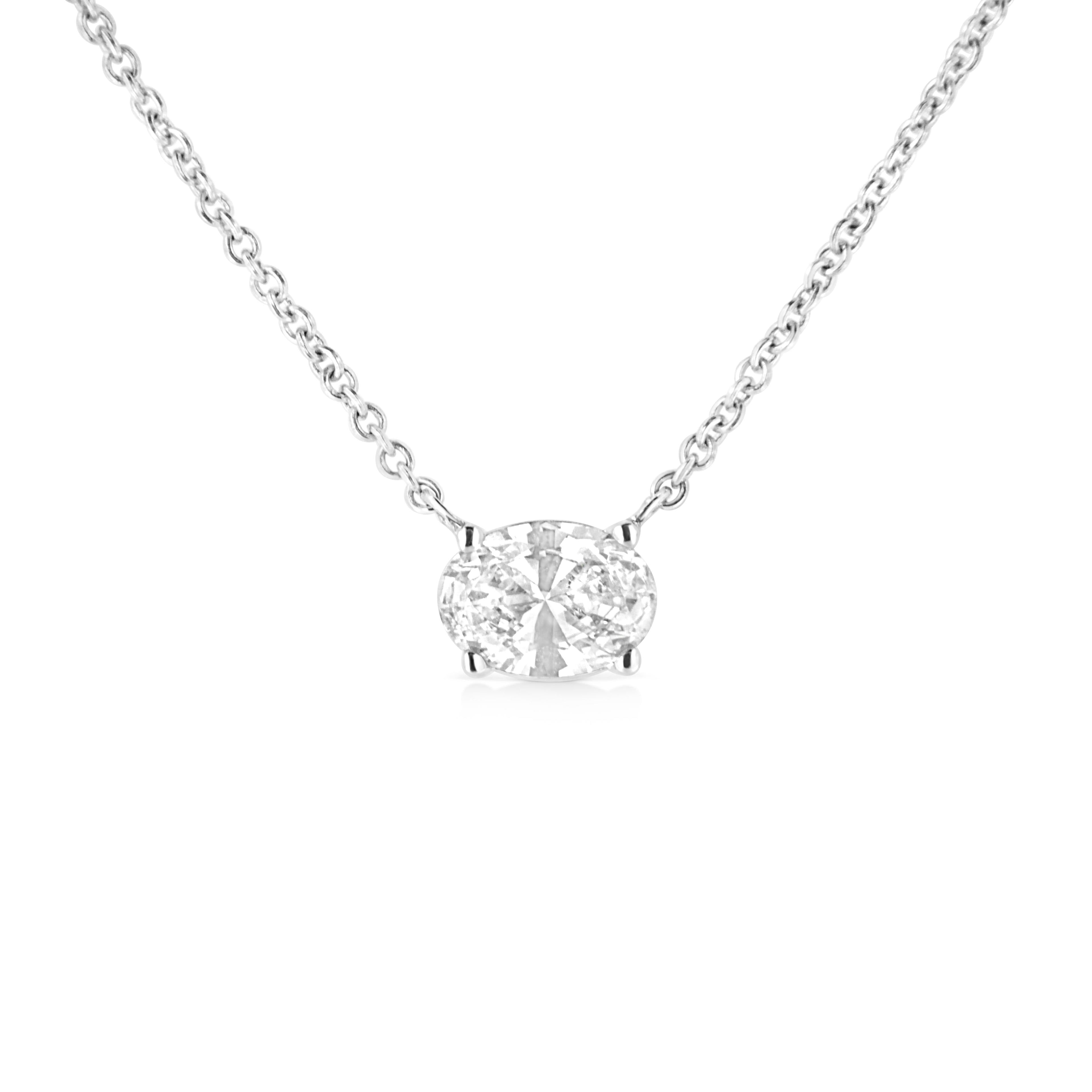 14K White Gold 1/2 Cttw Lab Grown Oval Shape Solitaire Diamond East West 18" Pendant Necklace (E-F Color, VS1-VS2 Clarity) DestGlow