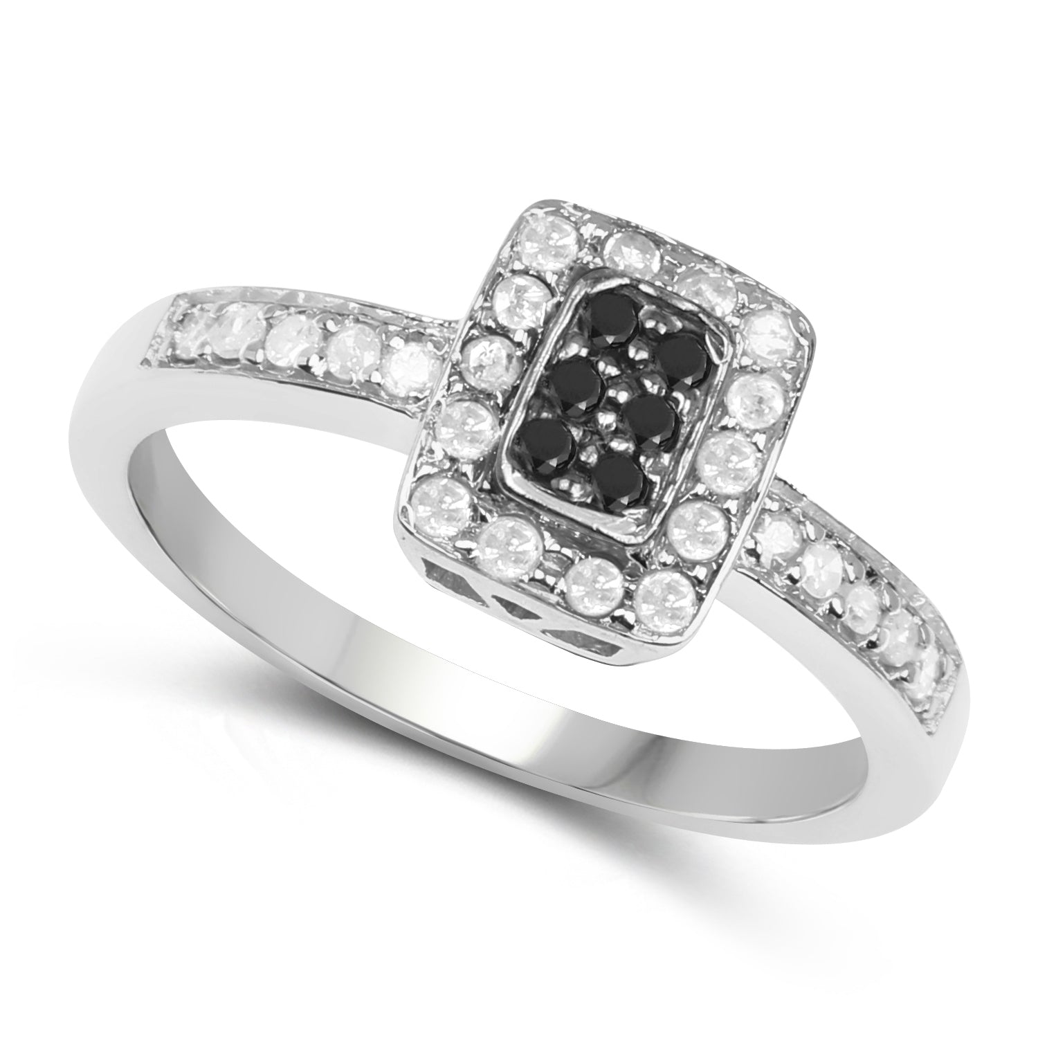 0.35 Carat Genuine Black Diamond and White Diamond .925 Sterling Silver Ring DestGlow