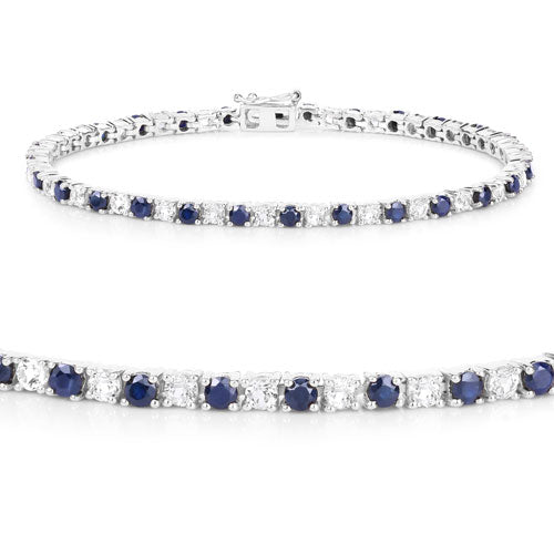 6.87 ct. t.w. Blue Sapphire and White Topaz Bracelet in Sterling Silver by Bids.com