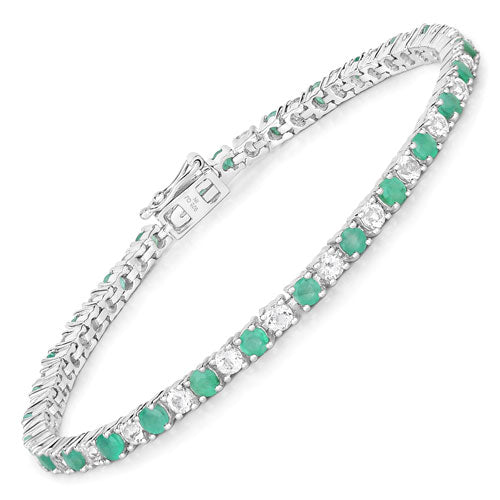 5.77 Carat Genuine Emerald and White Topaz .925 Sterling Silver Bracelet by Bids.com