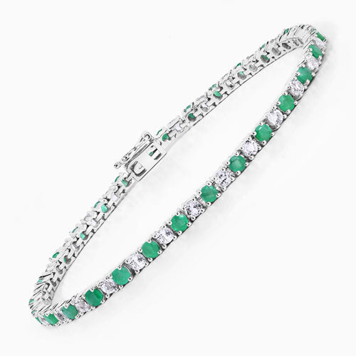 5.77 Carat Genuine Emerald and White Topaz .925 Sterling Silver Bracelet by Bids.com