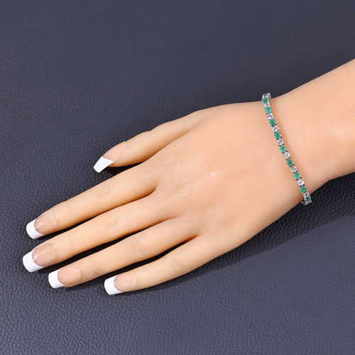 5.77 Carat Genuine Emerald and White Topaz .925 Sterling Silver Bracelet by Bids.com