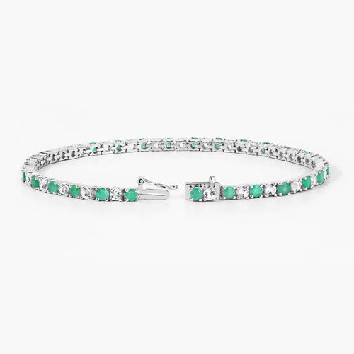 5.77 Carat Genuine Emerald and White Topaz .925 Sterling Silver Bracelet by Bids.com