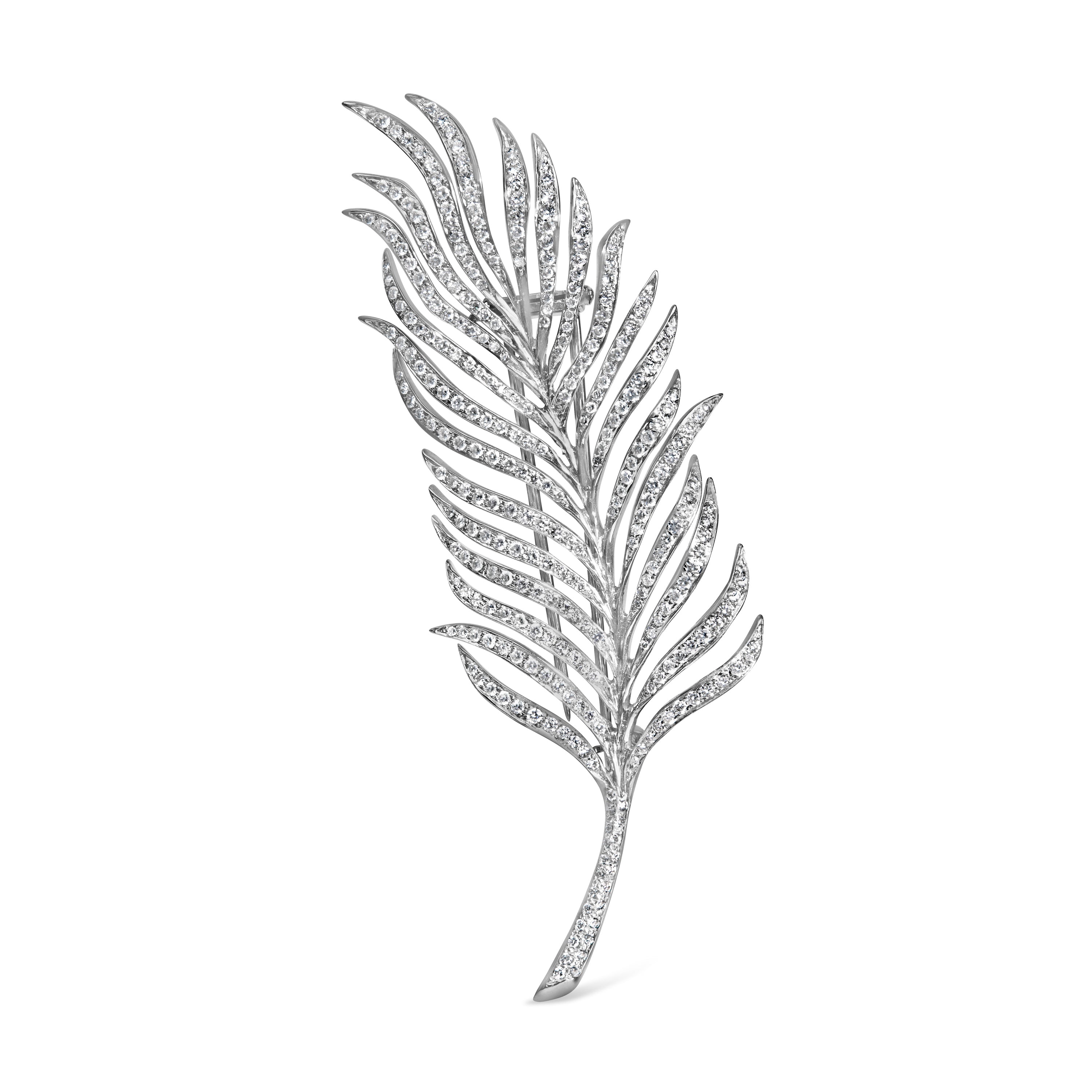 18K White Gold 2 7/8 Cttw Diamond Feather Brooch Pin (G-H Color, VS1-VS2 Clarity) by Bids.com