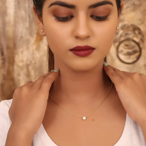 White Moissanite Chain Pendant - 6mm Round Lab Grown Sterling Silver Necklace