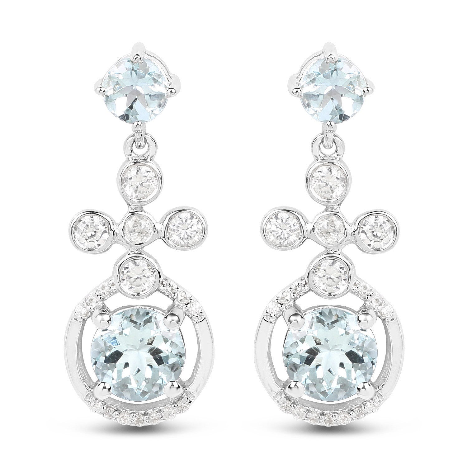 4.42 Carat Genuine Aquamarine and White Zircon .925 Sterling Silver Earrings by Bids.com