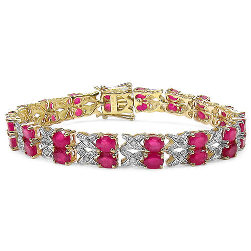 14K Yellow Gold Plated 18.32 Carat Genuine Glass Filled Ruby & White Diamond .925 Sterling Silver Bracelet by Bids.com