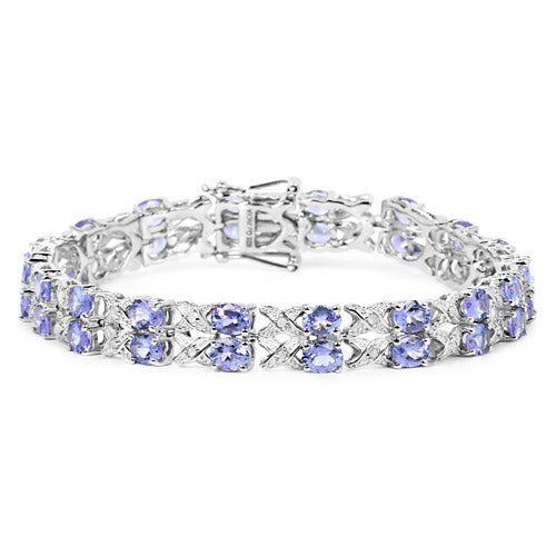 12.24 Carat Genuine Tanzanite and White Topaz .925 Sterling Silver Bracelet DestGlow