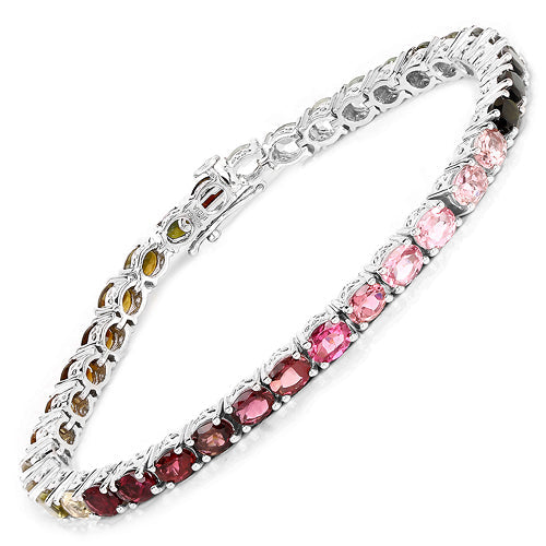 11.16 Carat Genuine Pink Tourmaline, Green Tourmaline and Brown Tourmaline .925 Sterling Silver Bracelet DestGlow