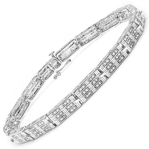 1.16 Carat Genuine White Diamond 14K White Gold Plated .925 Sterling Silver Bracelet by Bids.com