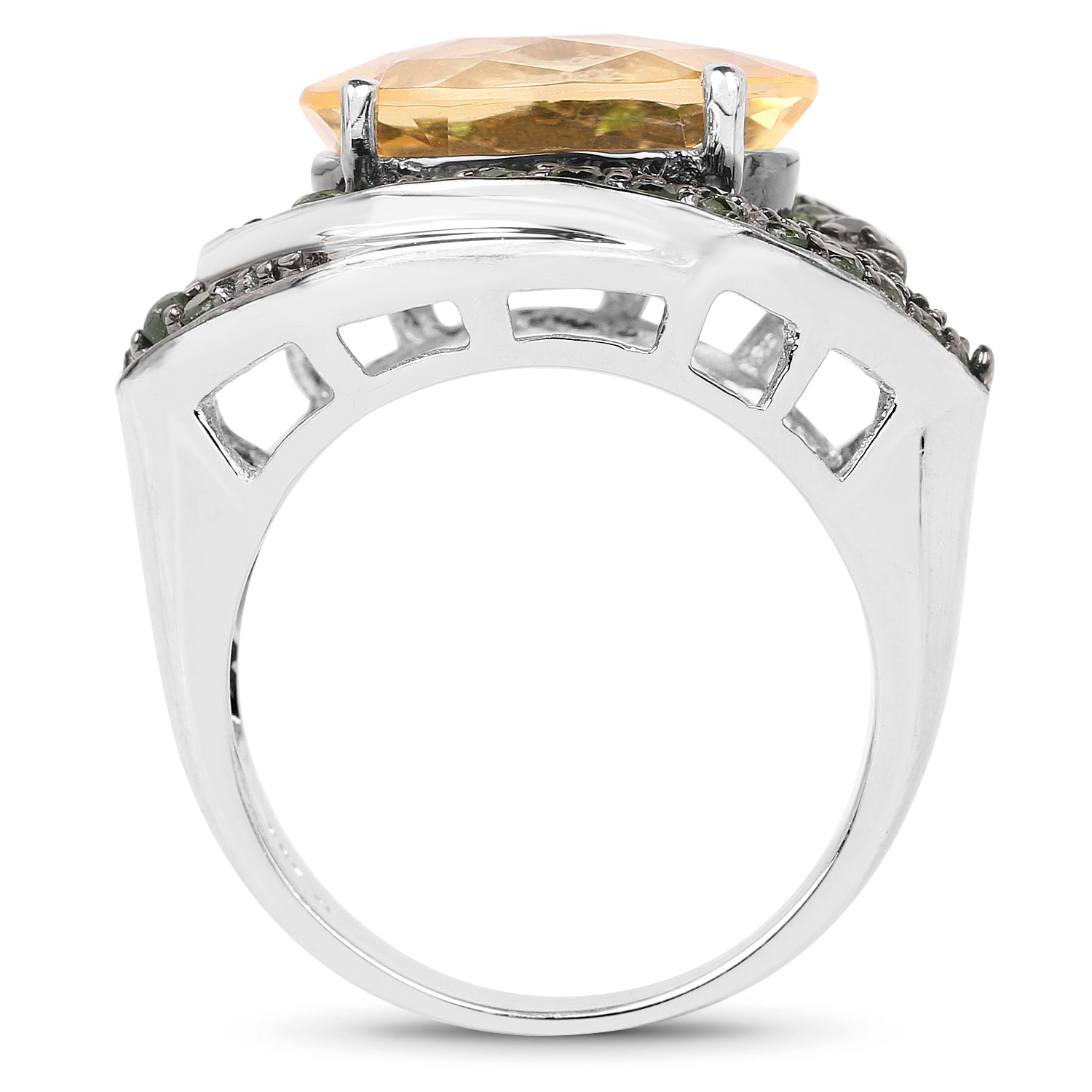 6.11 Carat Genuine Citrine and Chrome Diopside .925 Sterling Silver Ring by Bids.com