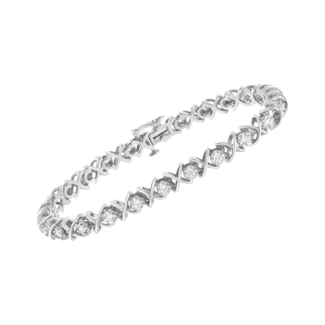 .925 Sterling Silver 1 cttw Brilliant Round-Cut Diamond "X" Link Bracelet (I-J Clarity, I2-I3 Color) - Size 7" by Bids.com