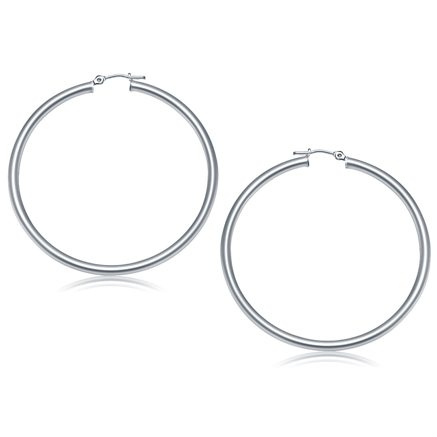 14k White Gold Polished Hoop Earrings (50 mm) by Bids.com