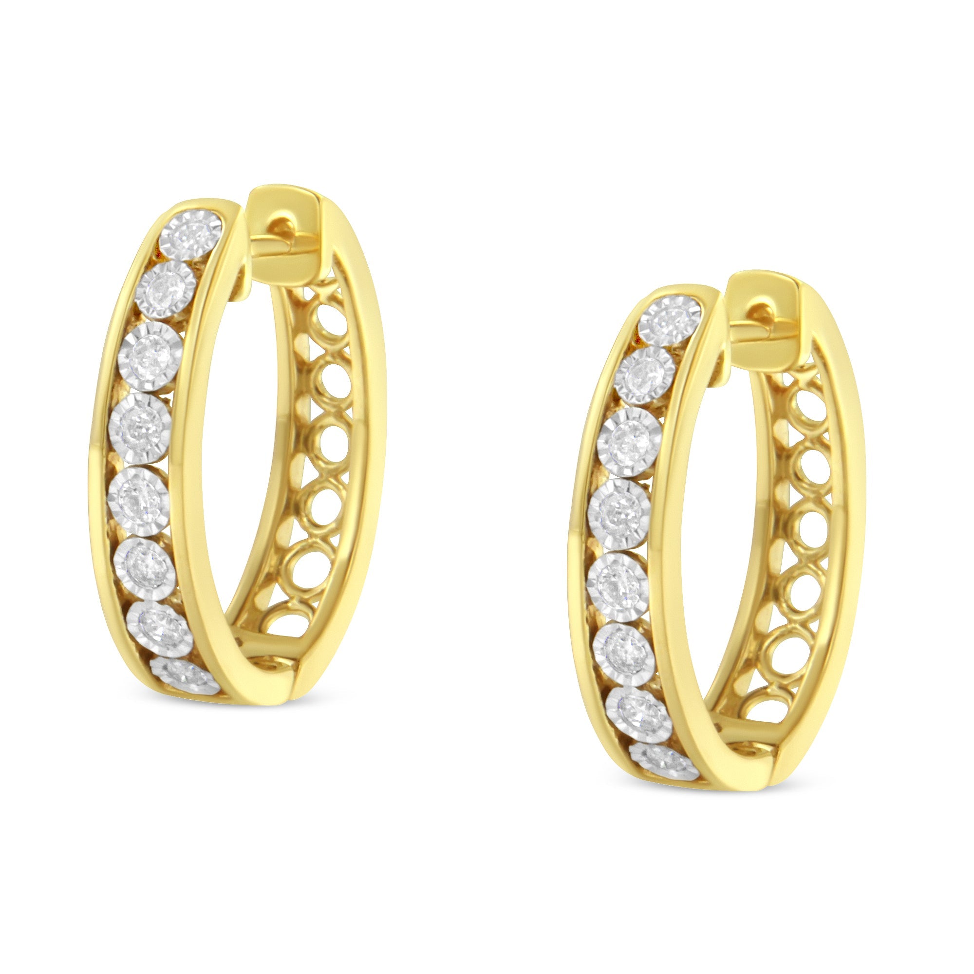 10KT Yellow and White Gold Diamond Hoop Earring (1/2 cttw, J-K Color, I2-I3 Clarity) by Bids.com
