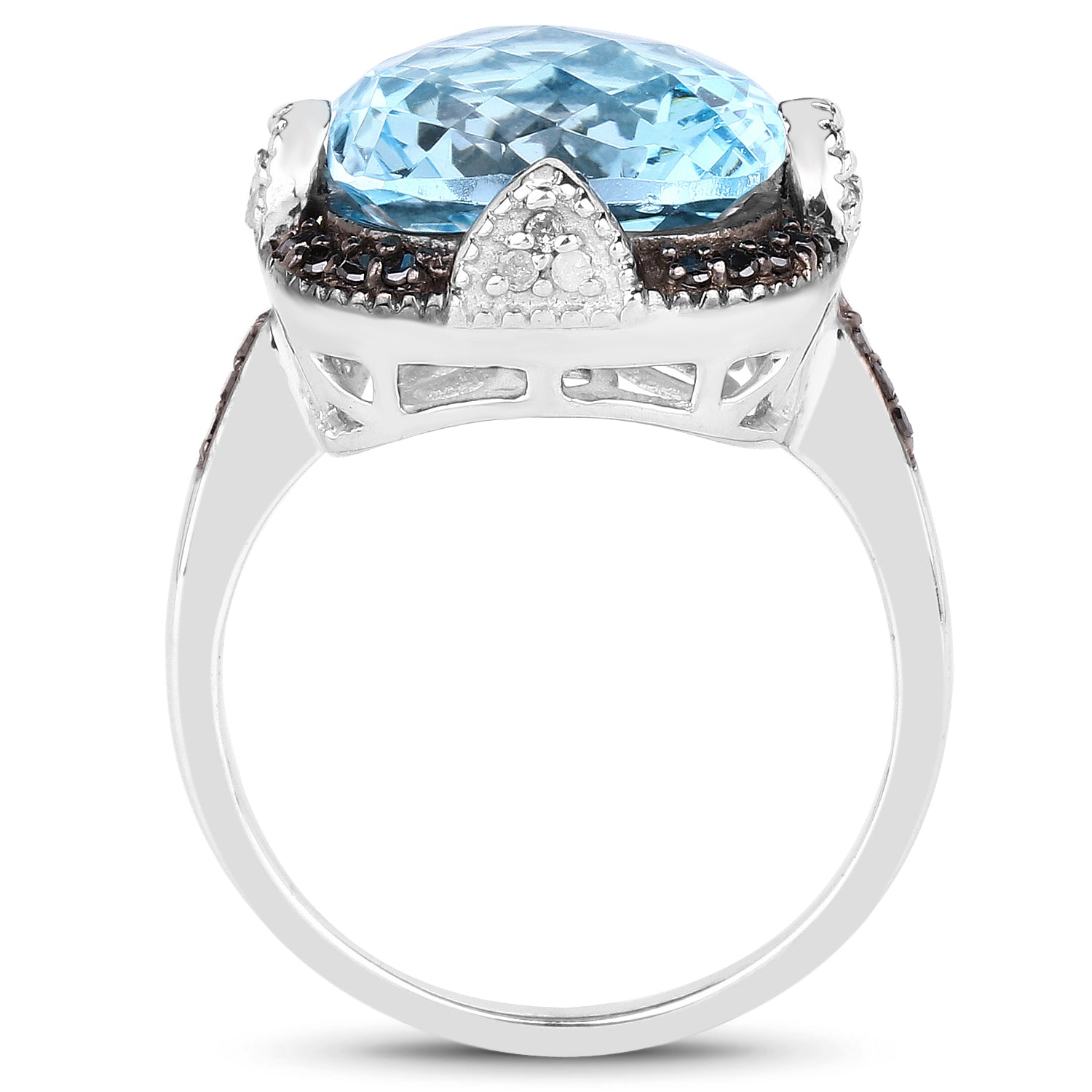 8.29 Carat Genuine Swiss Blue Topaz, Black Diamond & White Diamond .925 Sterling Silver Ring by Bids.com