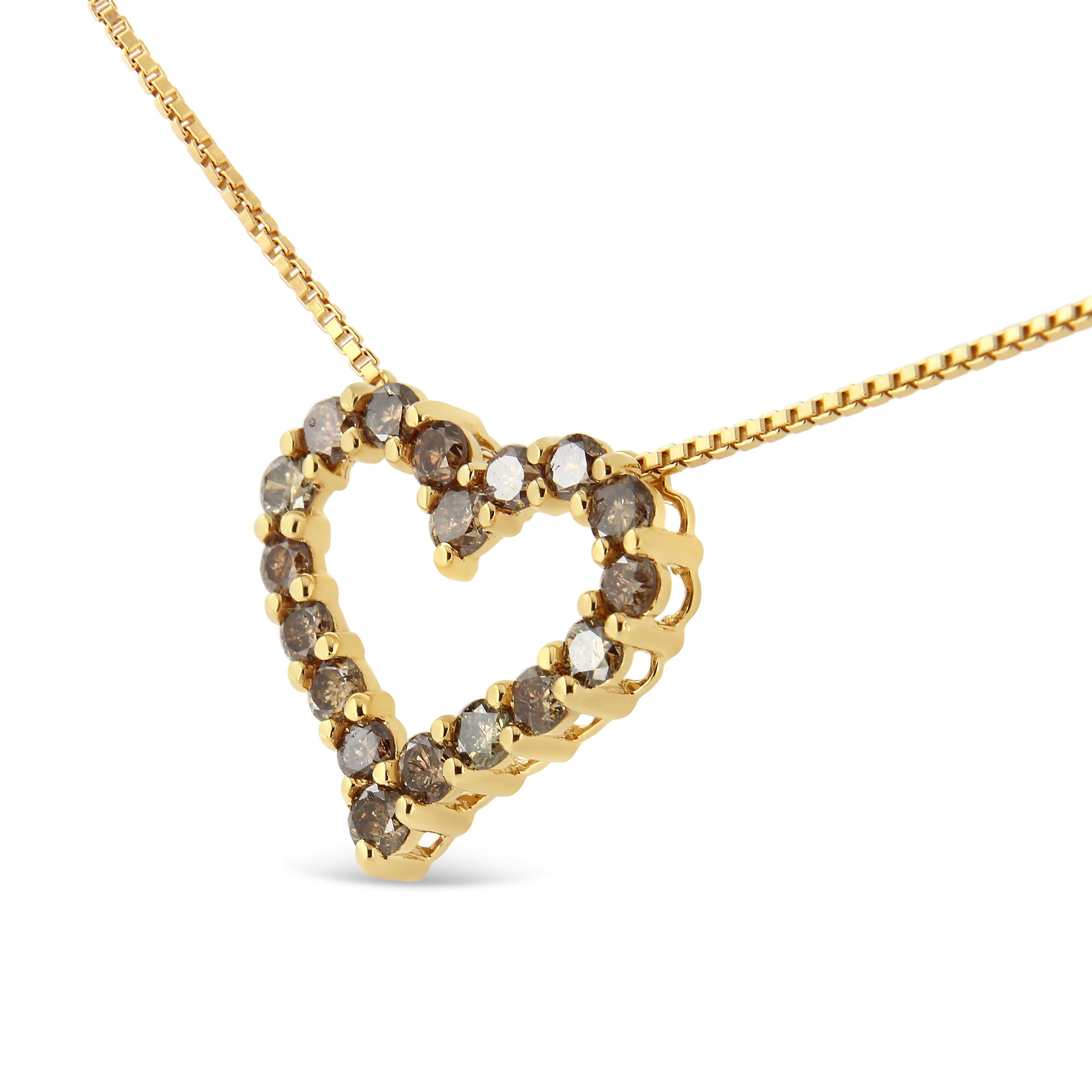 14K Yellow Gold Plated .925 Sterling Silver 1.0 Cttw Champagne Diamond Heart Pendant Necklace (K-L Color, I1-I2 Clarity) - 18" by Bids.com