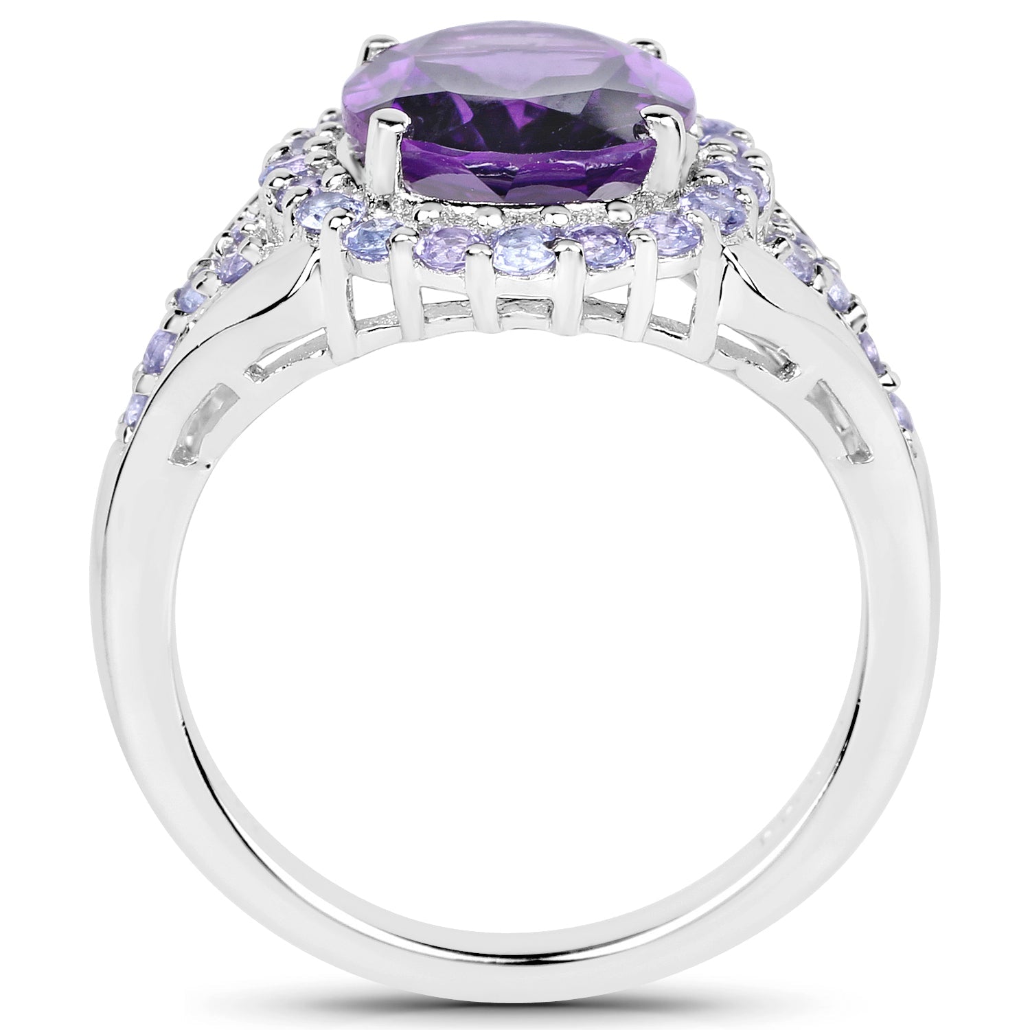 5.90 Carat Genuine Amethyst and Tanzanite .925 Sterling Silver Ring by Bids.com