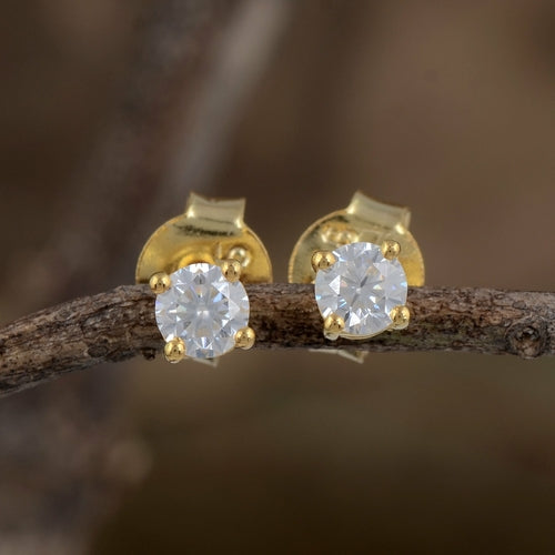 White Moissanite Stud Earrings - 4mm Round Lab Grown Sterling Silver