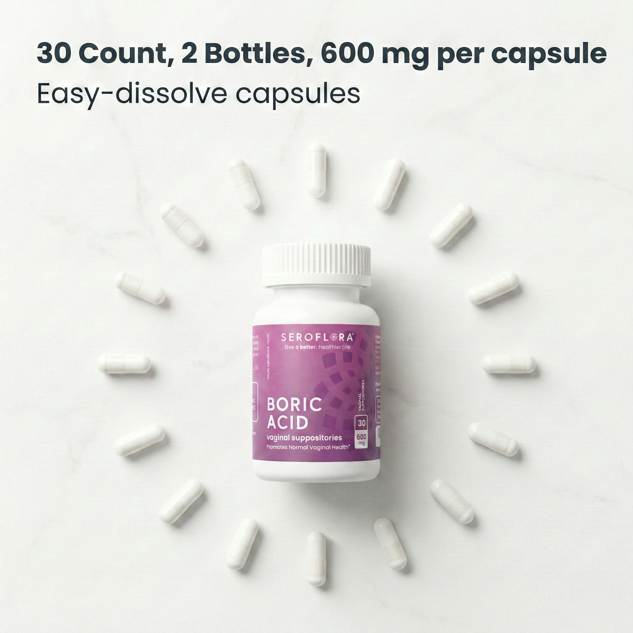 Boric Acid Suppositories (30ct, 2 bottles) by Seroflora