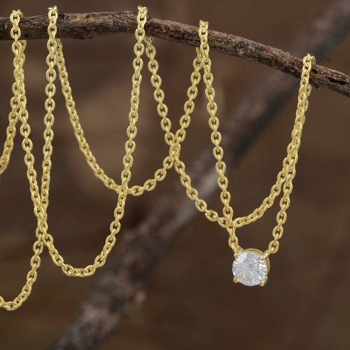 White Moissanite Chain Pendant - 5mm Round Lab Grown Sterling Silver Necklace