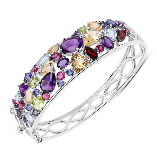 21.17 Carat Genuine Multi Stones .925 Sterling Silver Bangle DestGlow