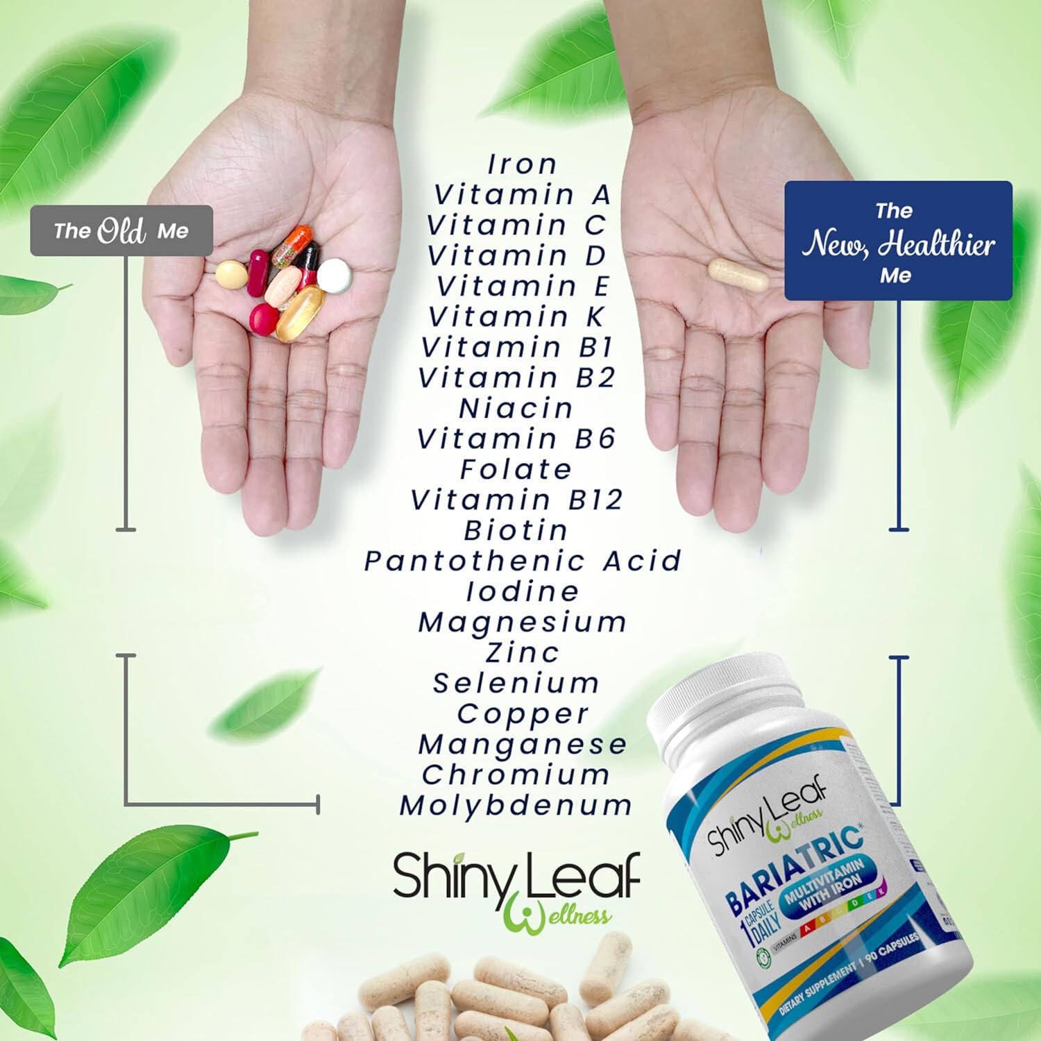 Bariatric Multivitamin with Iron With DHT Pro Shampoo by Shiny Leaf