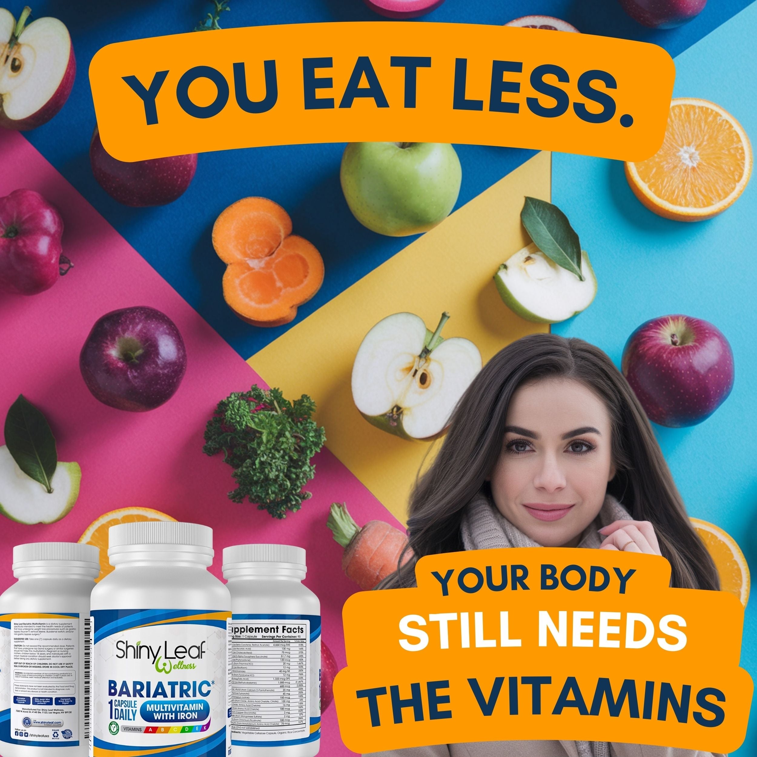 Bariatric Multivitamin with Iron With DHT Pro Shampoo by Shiny Leaf