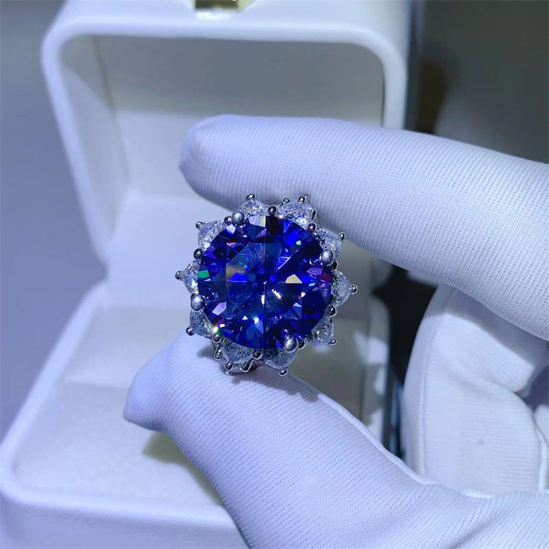 10 Carat Blue Brilliant Round Cut Sparkala™ Pure Sterling Silver Princess Di Ring by Sparkala