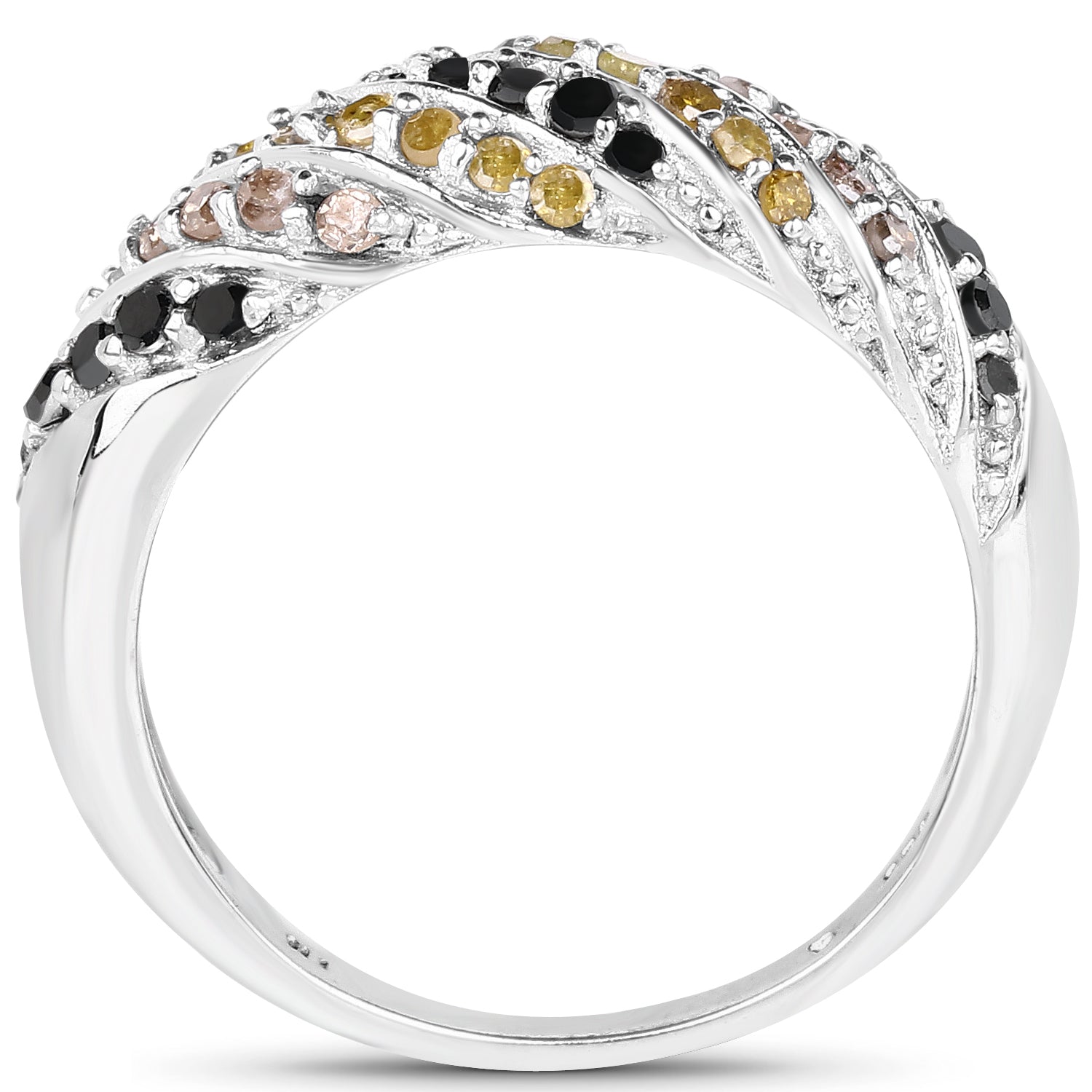 0.63 Carat Genuine Champagne Diamond, Yellow Diamond & Black Diamond .925 Sterling Silver Ring by Bids.com