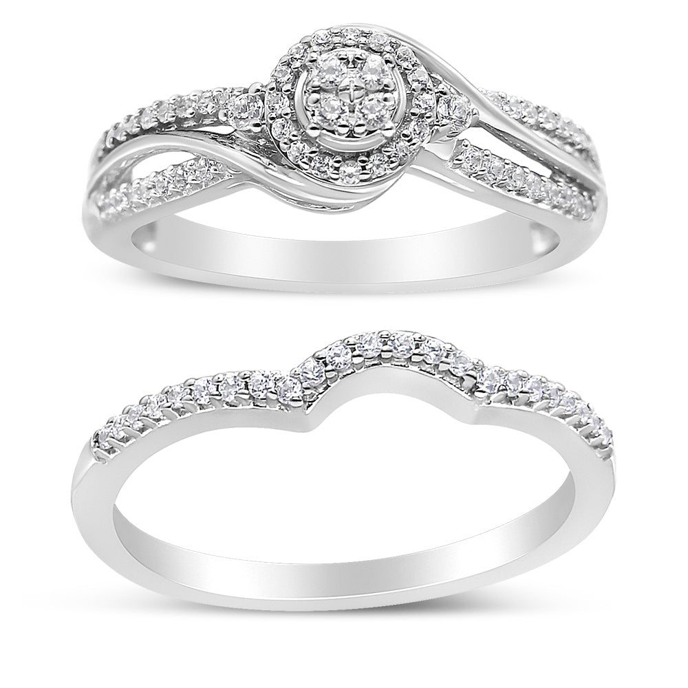 .925 Sterling Silver 1/3 Cttw Composite Diamond Frame Bypass Bridal Set Ring and Band (I-J Color, I2-I3 Clarity) - Ring Size 7 by Bids.com