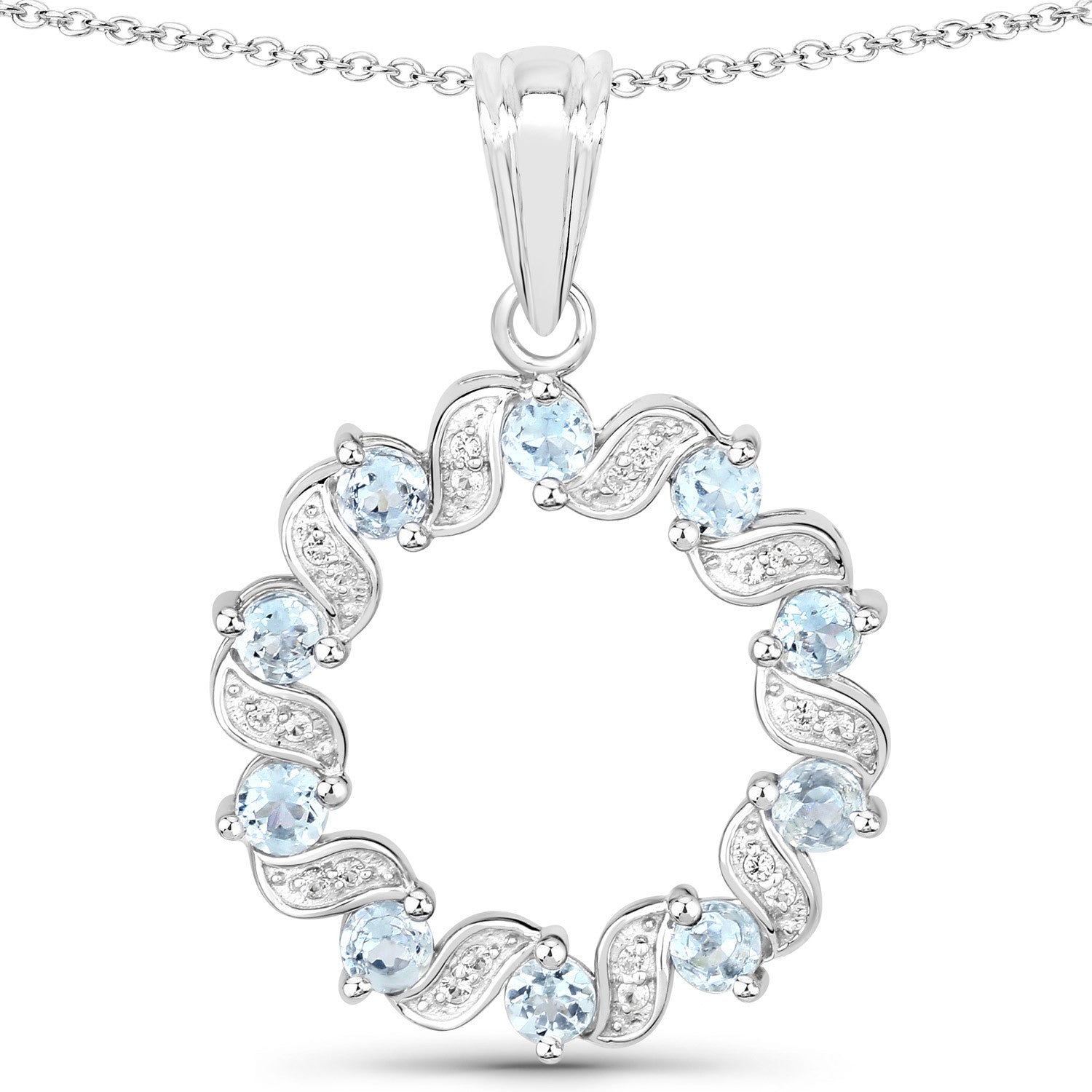 1.10 Carat Genuine Aquamarine and White Topaz .925 Sterling Silver Pendant by Bids.com
