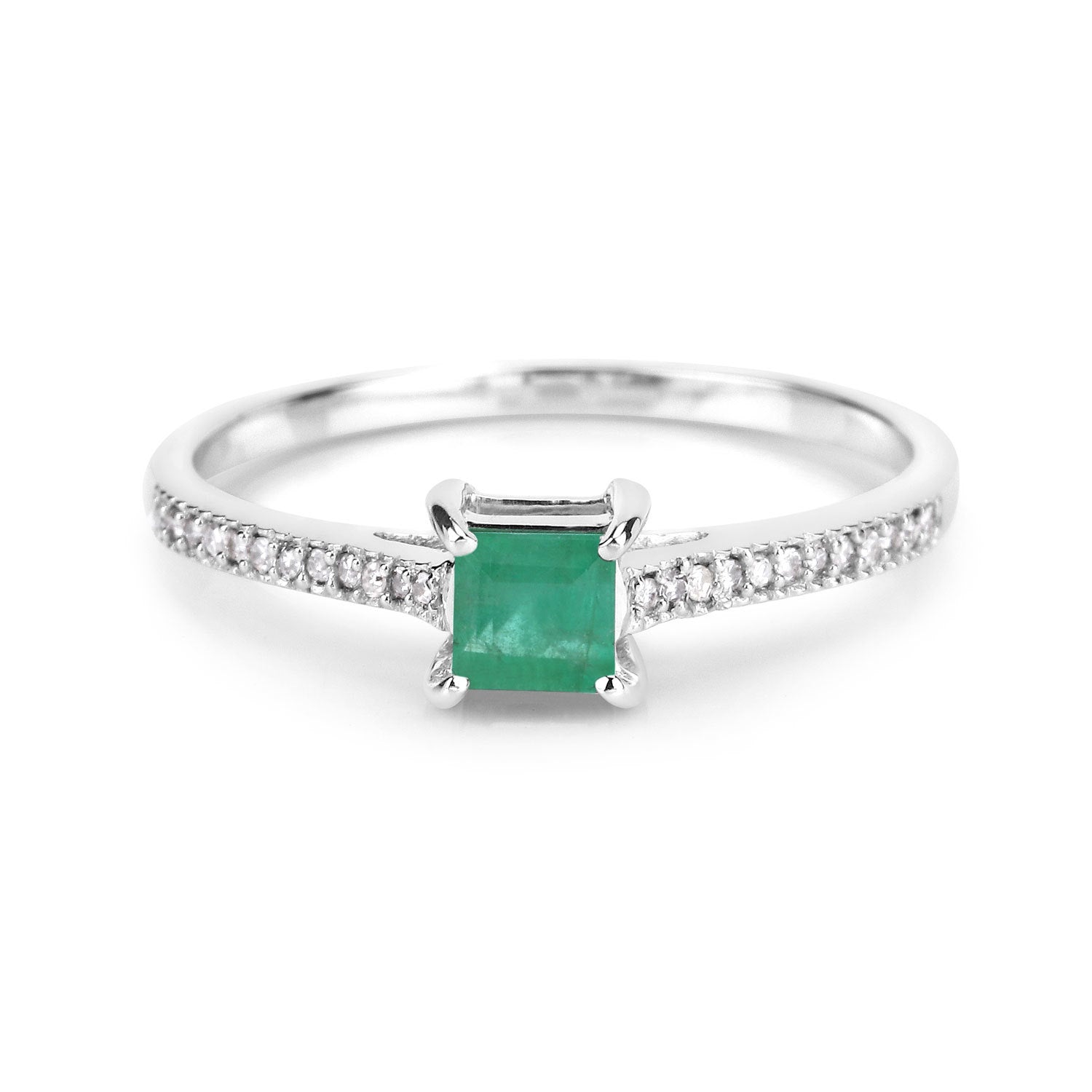 0.67 Carat Genuine Zambian Emerald and White Diamond 14K White Gold Ring by Bids.com
