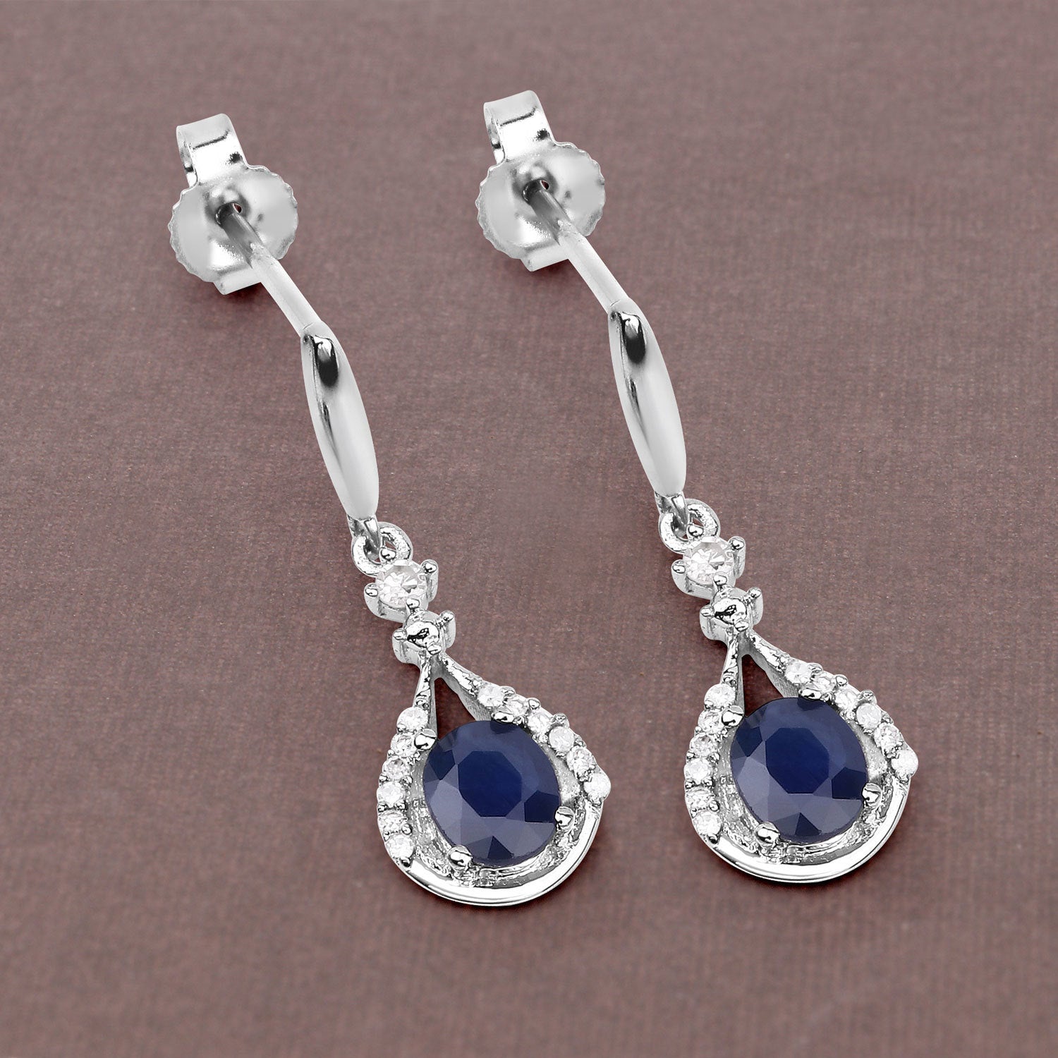 0.86 Carat Genuine Blue Sapphire and White Diamond 14K White Gold Earrings DestGlow