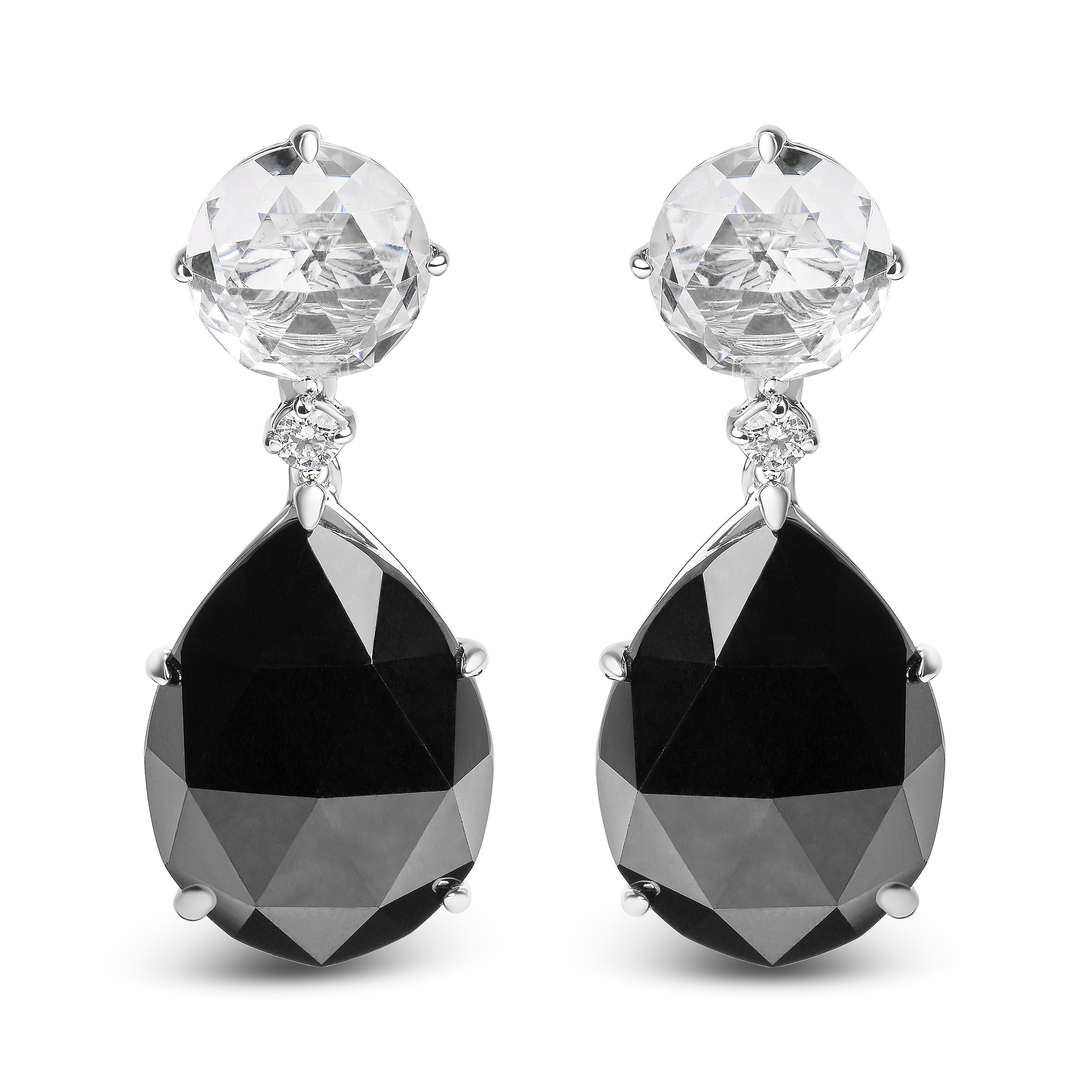 18K White Gold 1/5 Cttw Diamond with Round White Topaz and 20x15mm Pear Cut Black Onyx Gemstone Dangle Earring (G-H Color, SI1-SI2 Clarity) by Bids.com