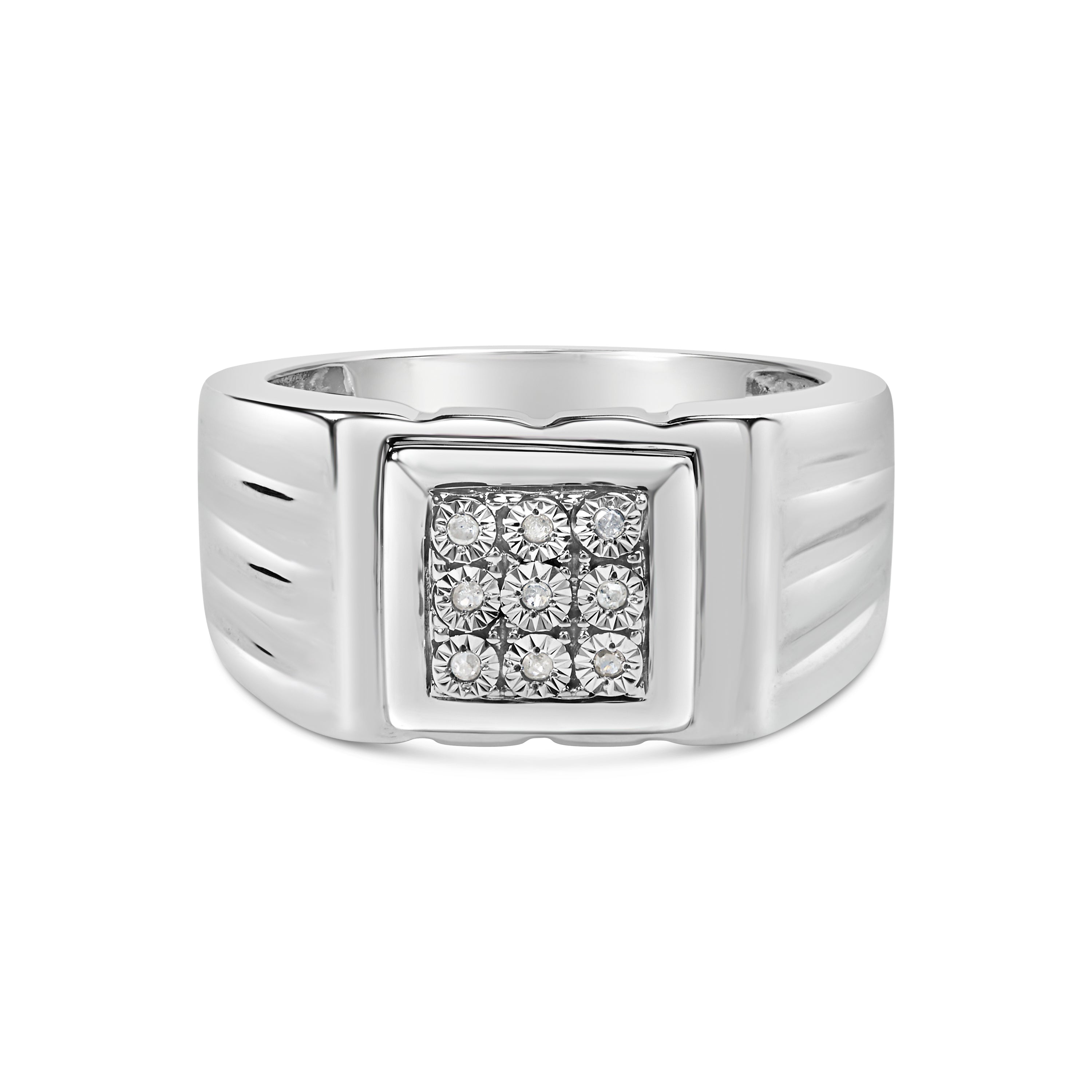 .925 Sterling Silver Diamond Accent Miracle-Set 9 Stone Ridged Band Gentlemen&