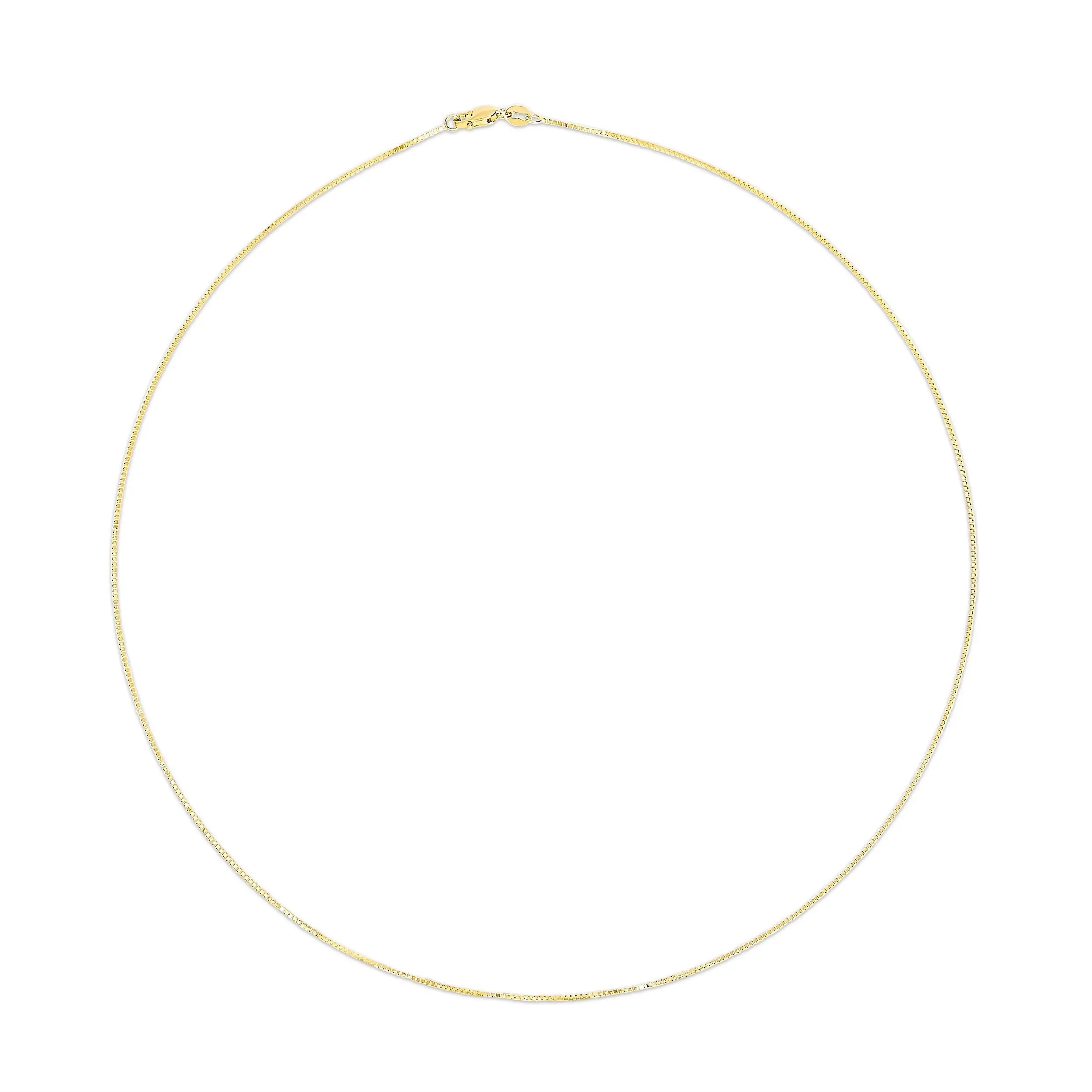 Solid 14K Yellow Gold 0.75mm Classic Box Chain Necklace. Unisex Chain - Size 16 Inches